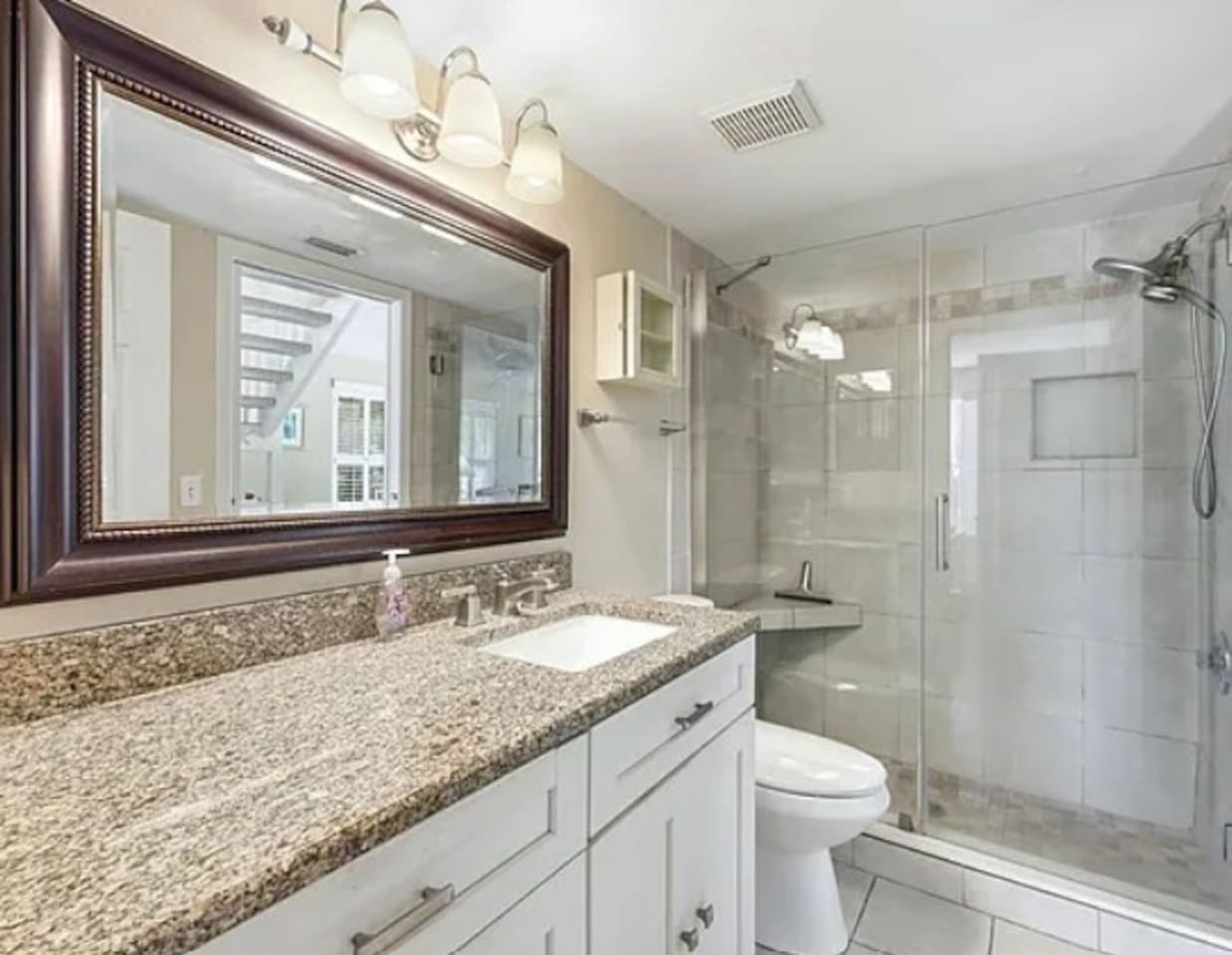 Primary bath attached to main bedroom on the first floor