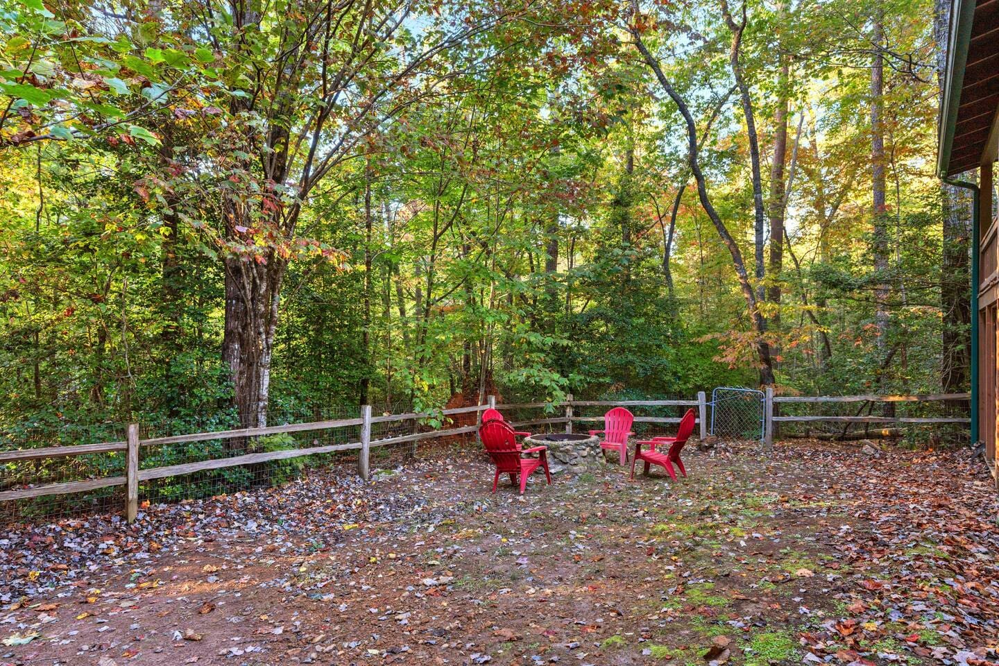 Fire pit in fenced back yard