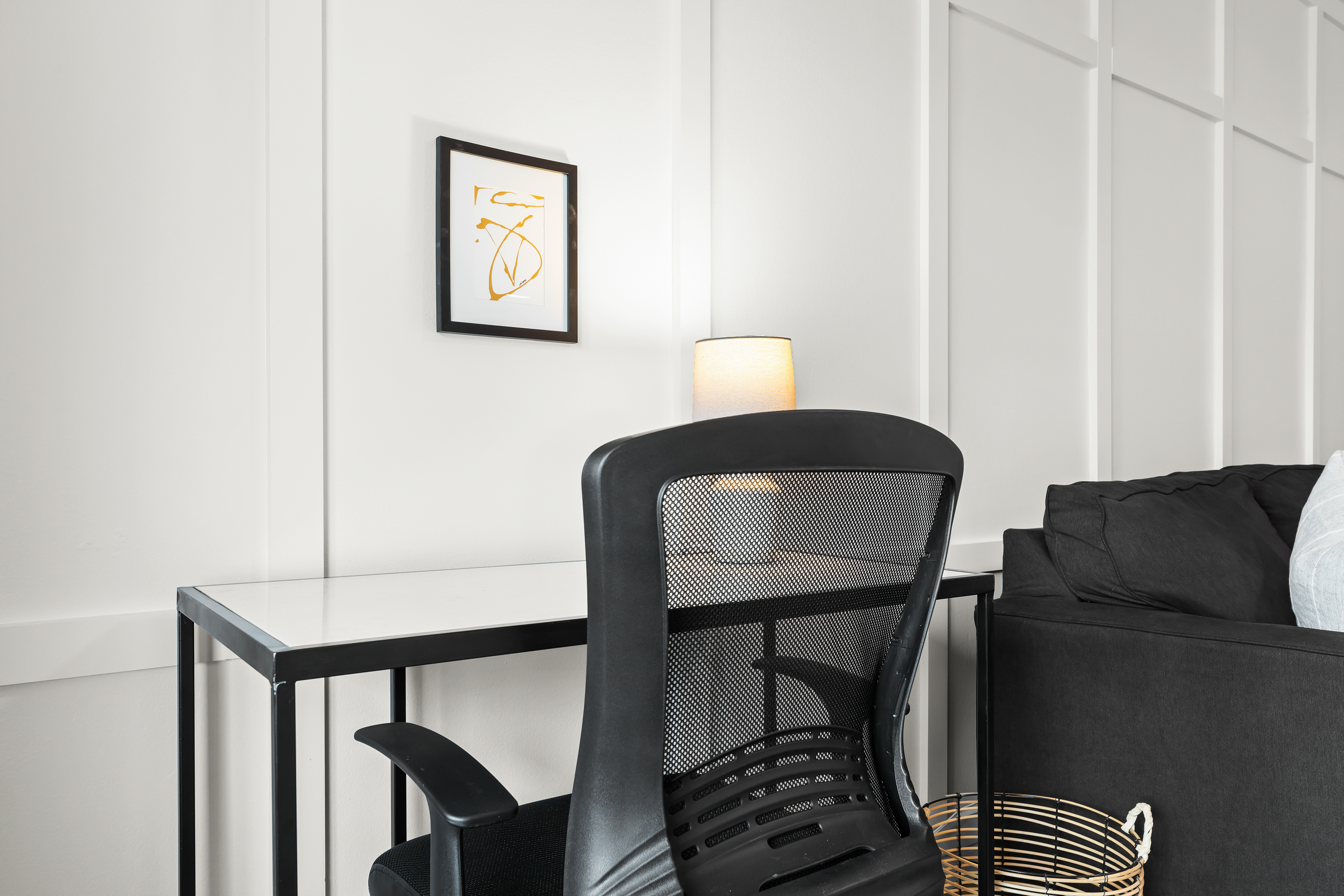 Need to get work done? This sleek, comfy desk setup has you covered.