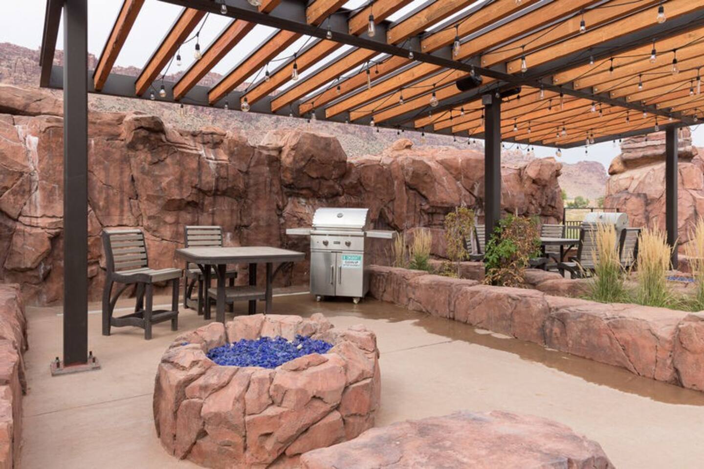 Enjoy dinner outdoors while you sit around an inviting fire at night.