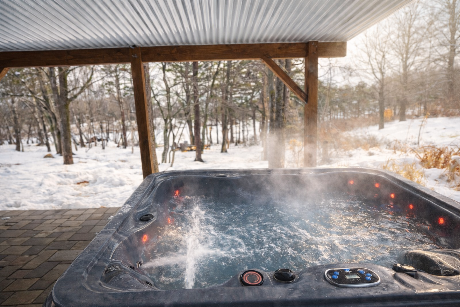 Brand new hot tub with lakefront views