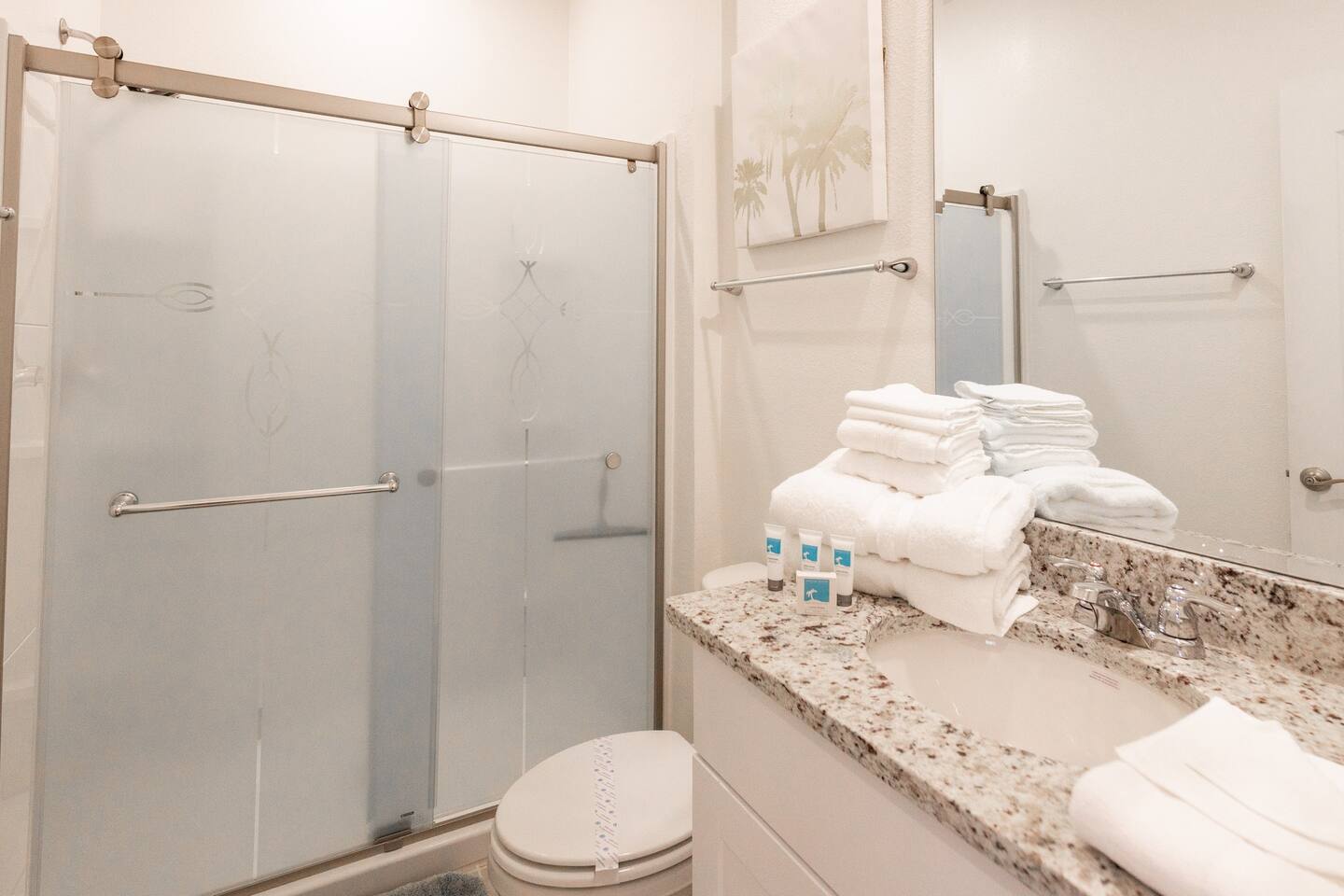 Bathroom with standing shower. 