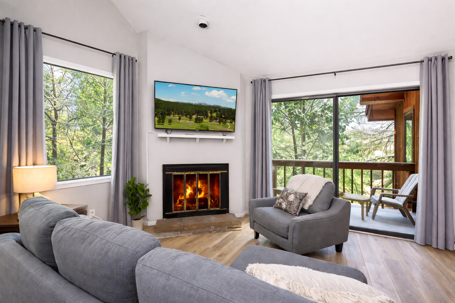 Cozy up by the fireplace after a full day on the slopes.