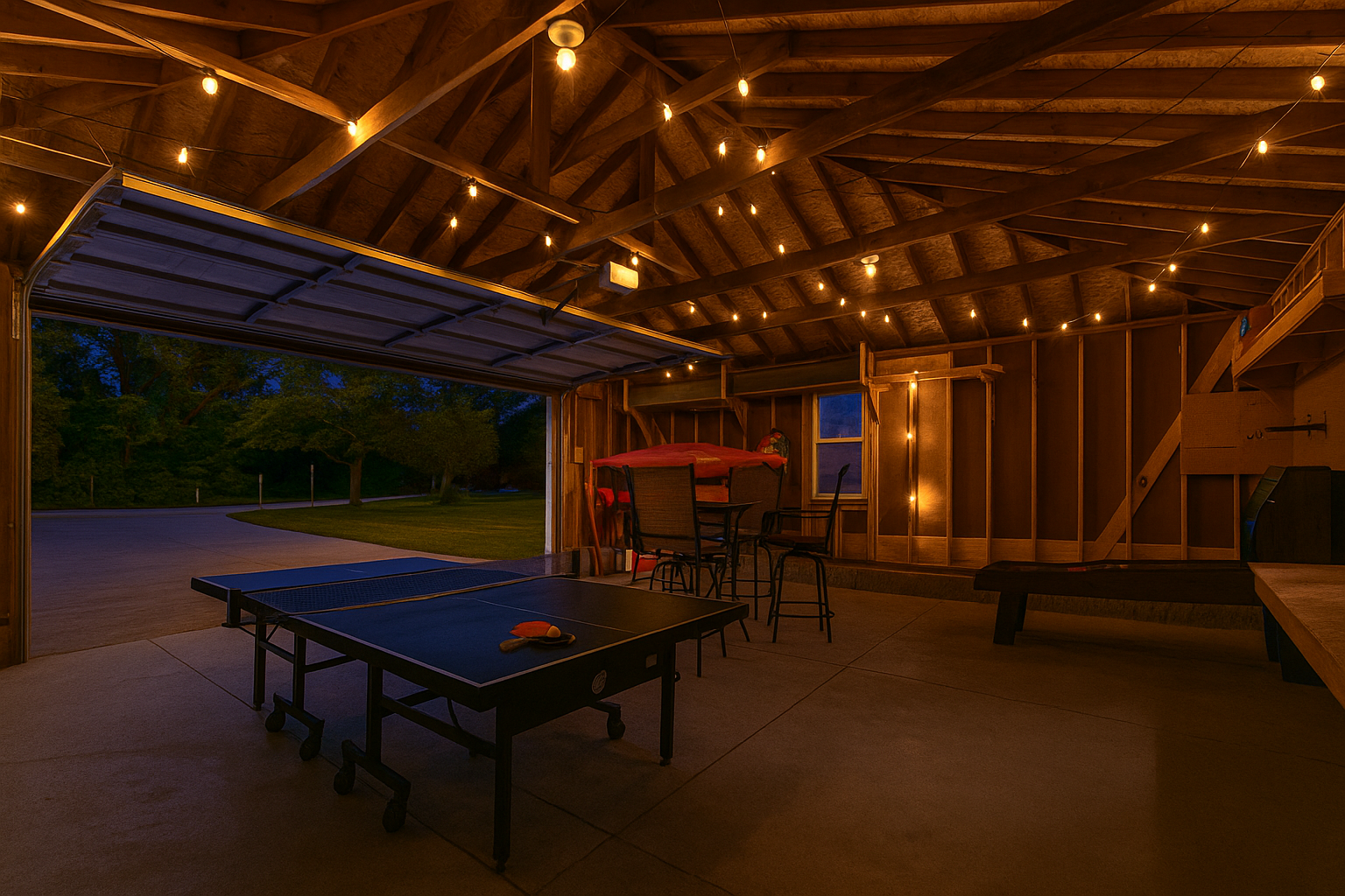 Indoor-outdoor fun with ping pong, ski ball, and kayak access—perfect for family gatherings or friendly competition.