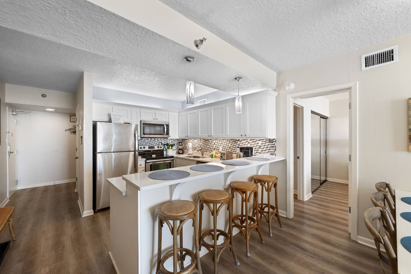 Extra barstools for eating at the counter - great for kids and adults alike.