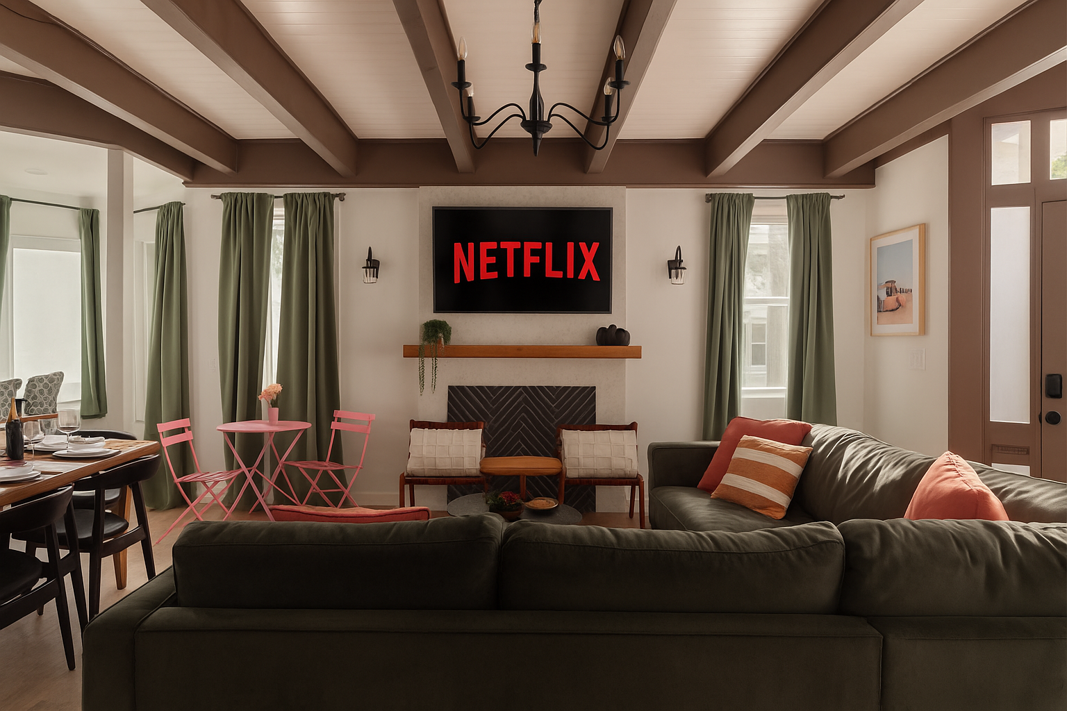 Living Room: Gather around for movie nights or lively chats in this sunlit, stylish space!