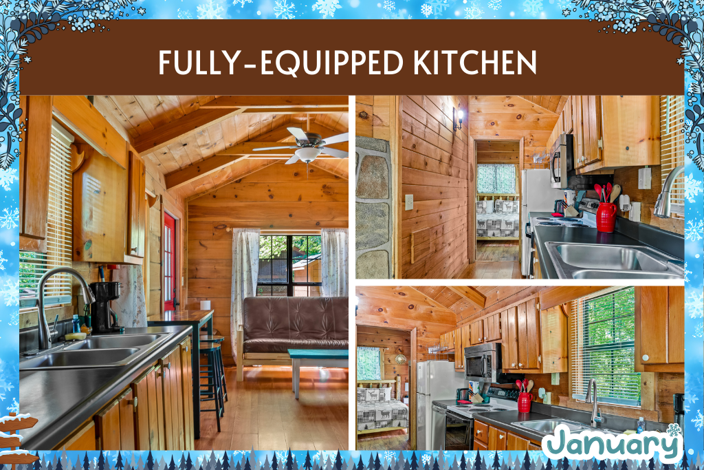 Full kitchen with stove, oven, dishwasher & cookware — perfect for homemade meals in the mountains.