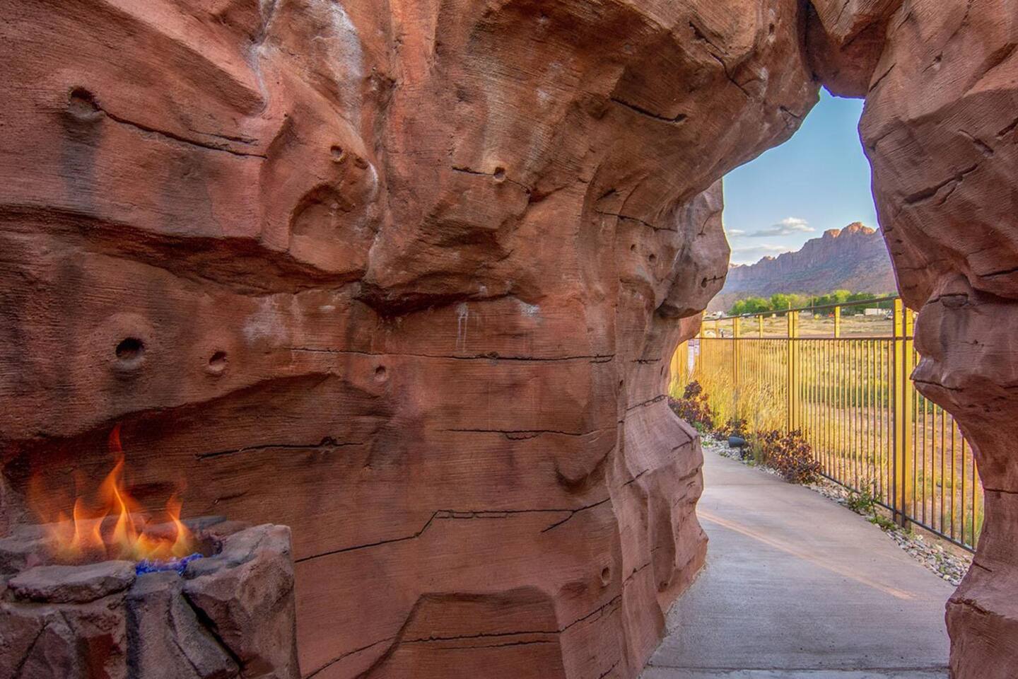 Slot canyon poolside with several hidden fire pits to enjoy