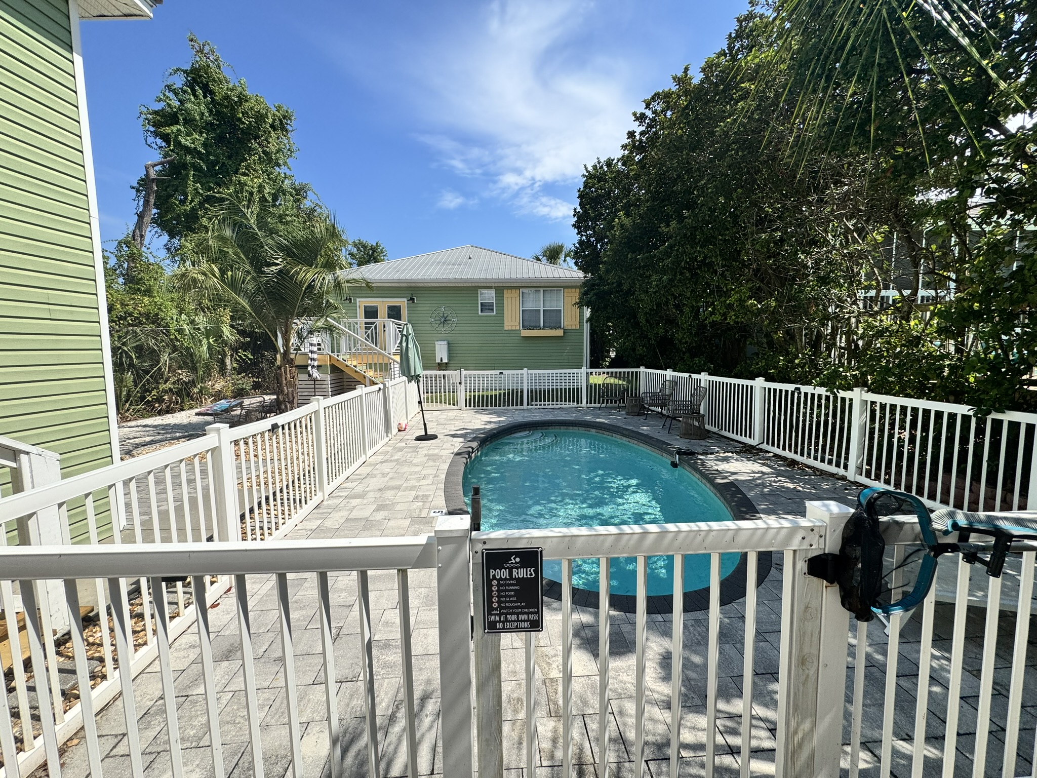 The pool is fully enclosed with safety gates and can be heated upon request 