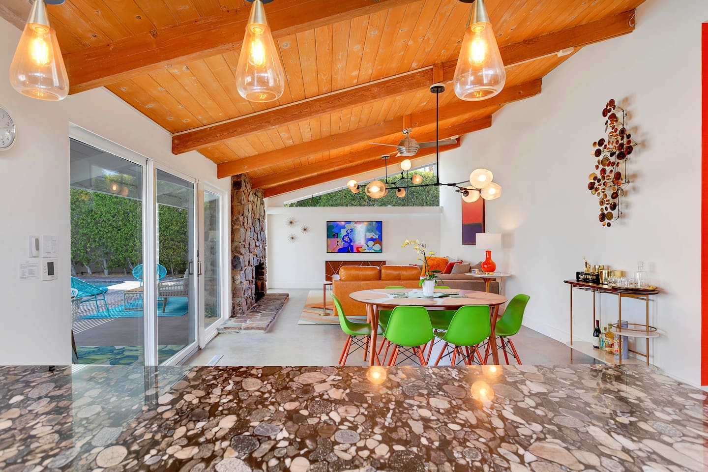Great room with polished concrete floors