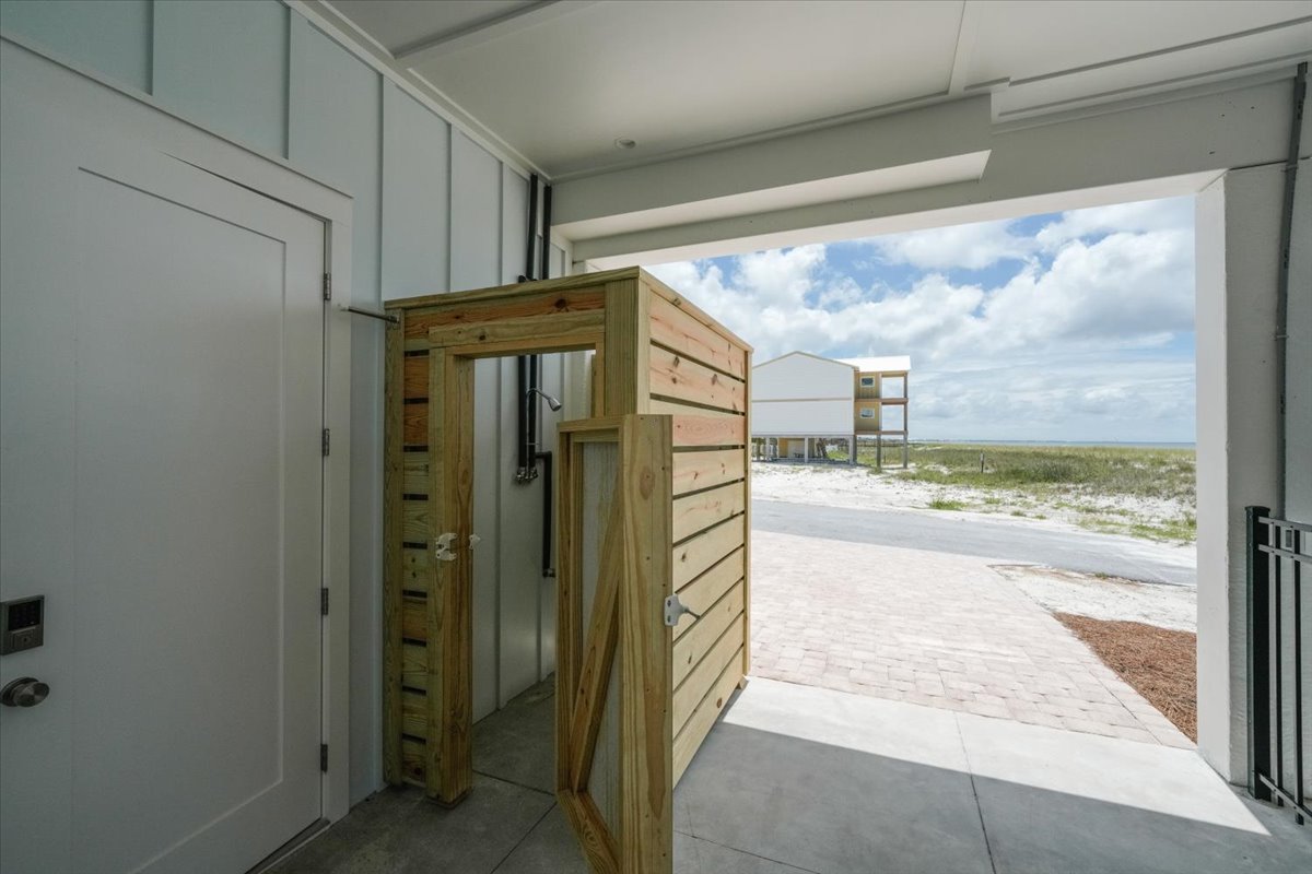 Convenient outdoor shower so you can wash off your sand