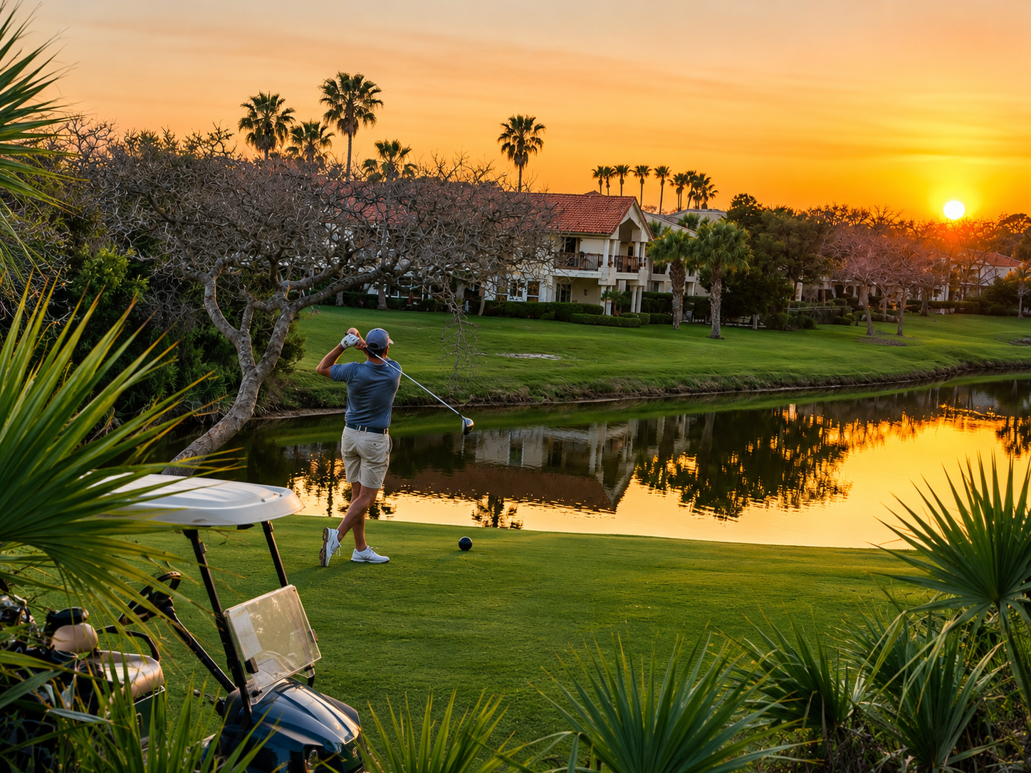 There's magic in a sunset round—fairways glowing amber, the day's last light on the water, and family walking the course together. Whether you play for the score or the scenery, evenings like this on the links become the stories you'll retell.