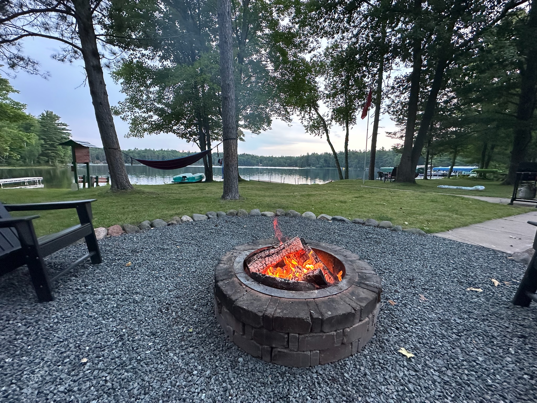 Enjoy a campfire with lake views.