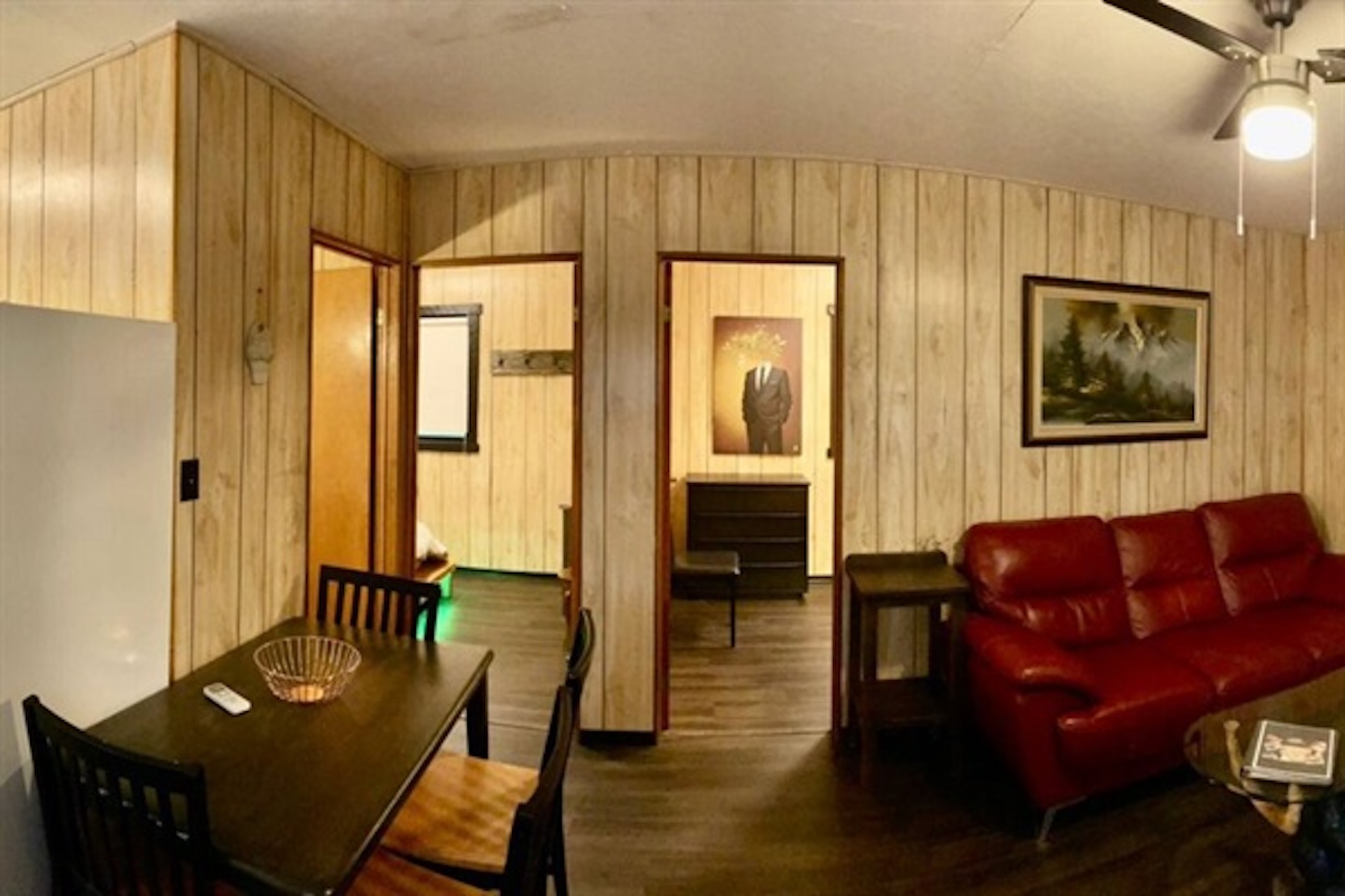 Open interior connecting the living area and hallway