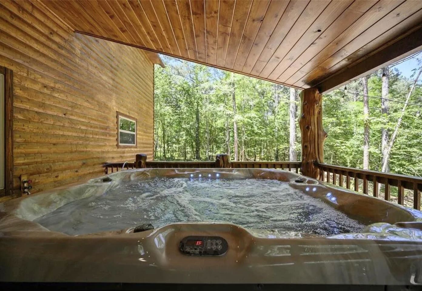 Soak in warm, bubbling waters surrounded by serene forest views—ultimate relaxation for family or friends.