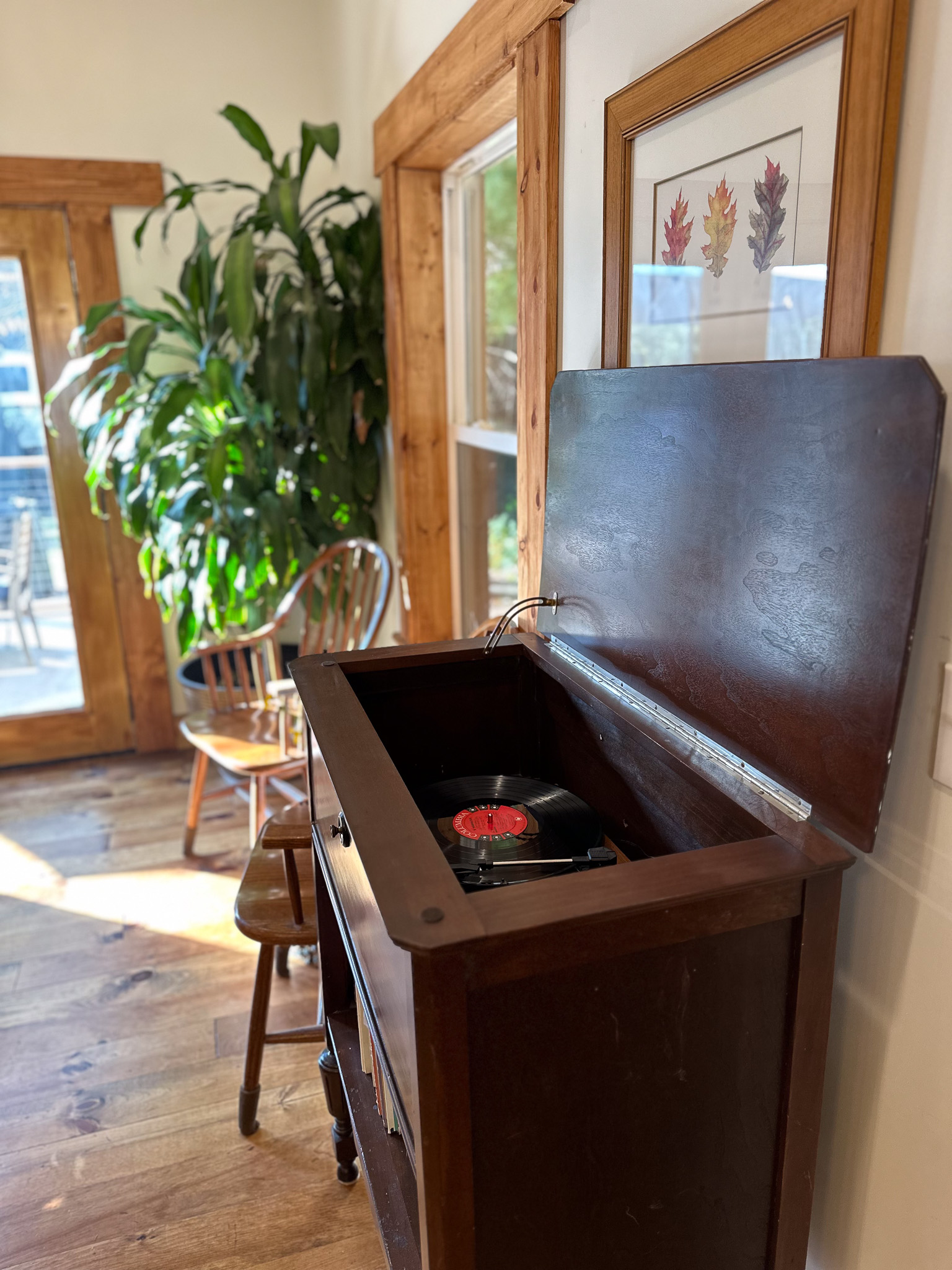 Enjoy our record player and large selection of curated vintage records