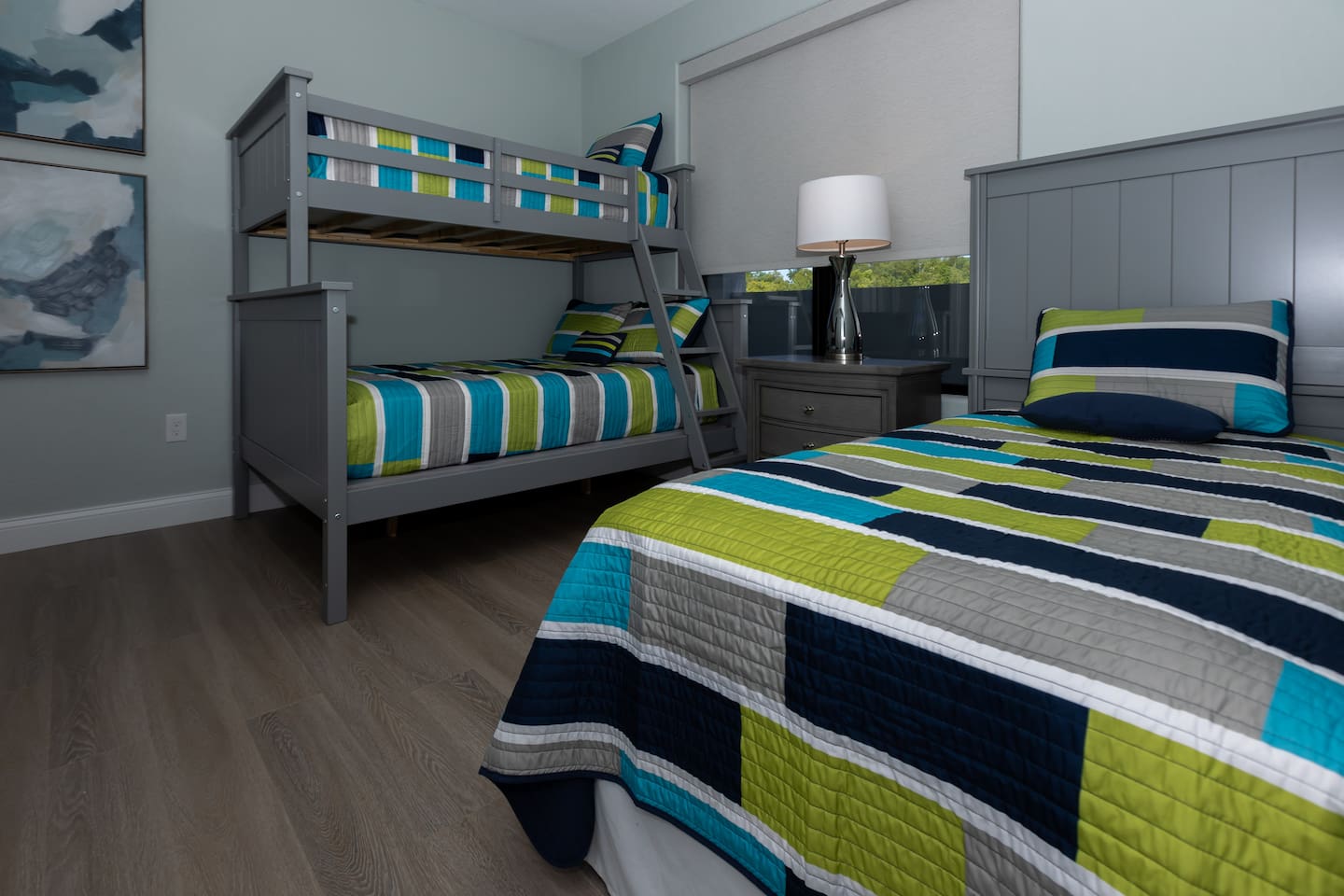 Bedroom 3: twin over full bed bunk, plus another twin bed