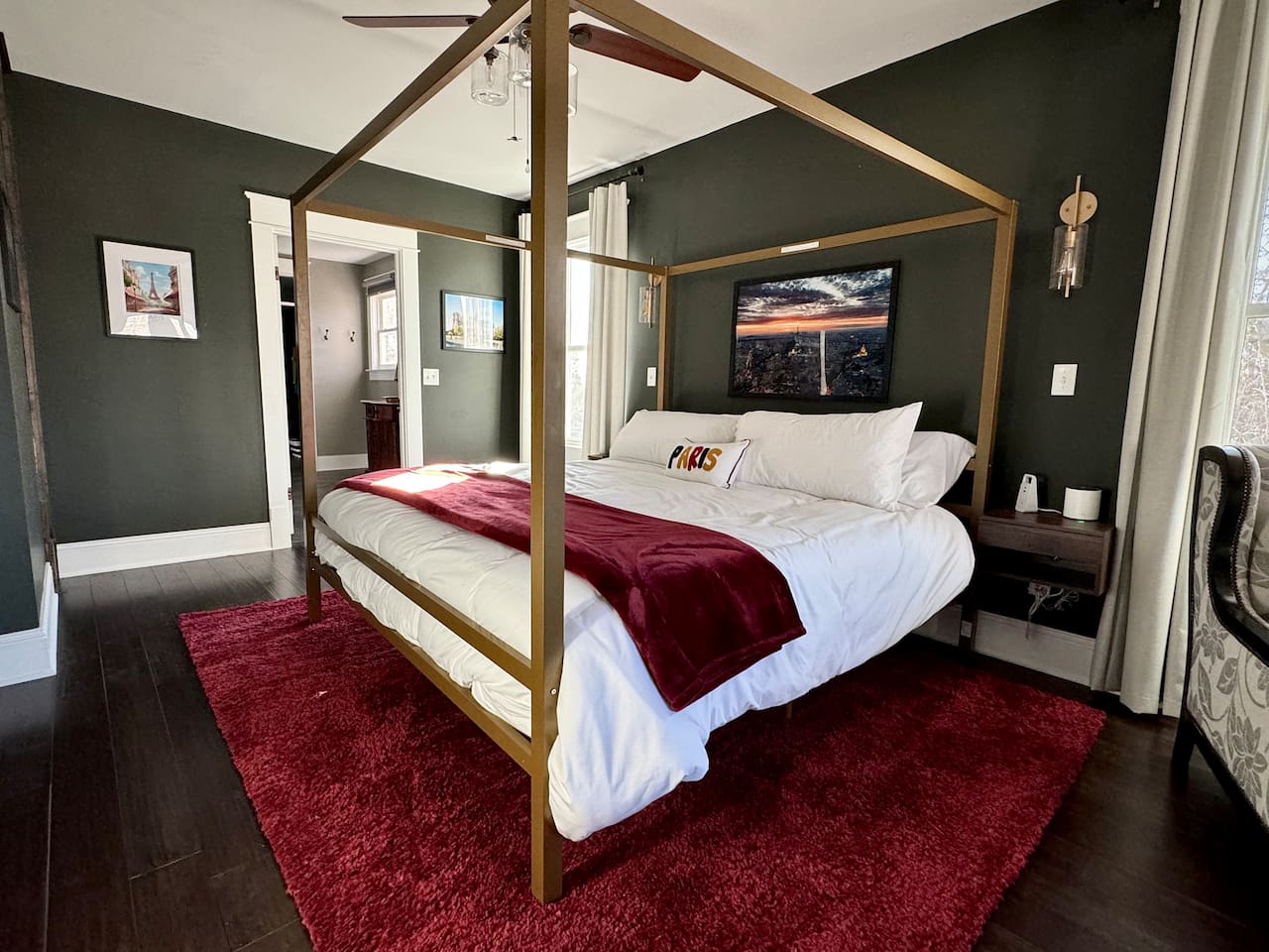 We'll always have Paris! The Paris Suite is your own private getaway from your getaway. This upper level bedroom offers a comfortable King bed, sitting area, electric fireplace, balcony and plush ensuite bathroom.
