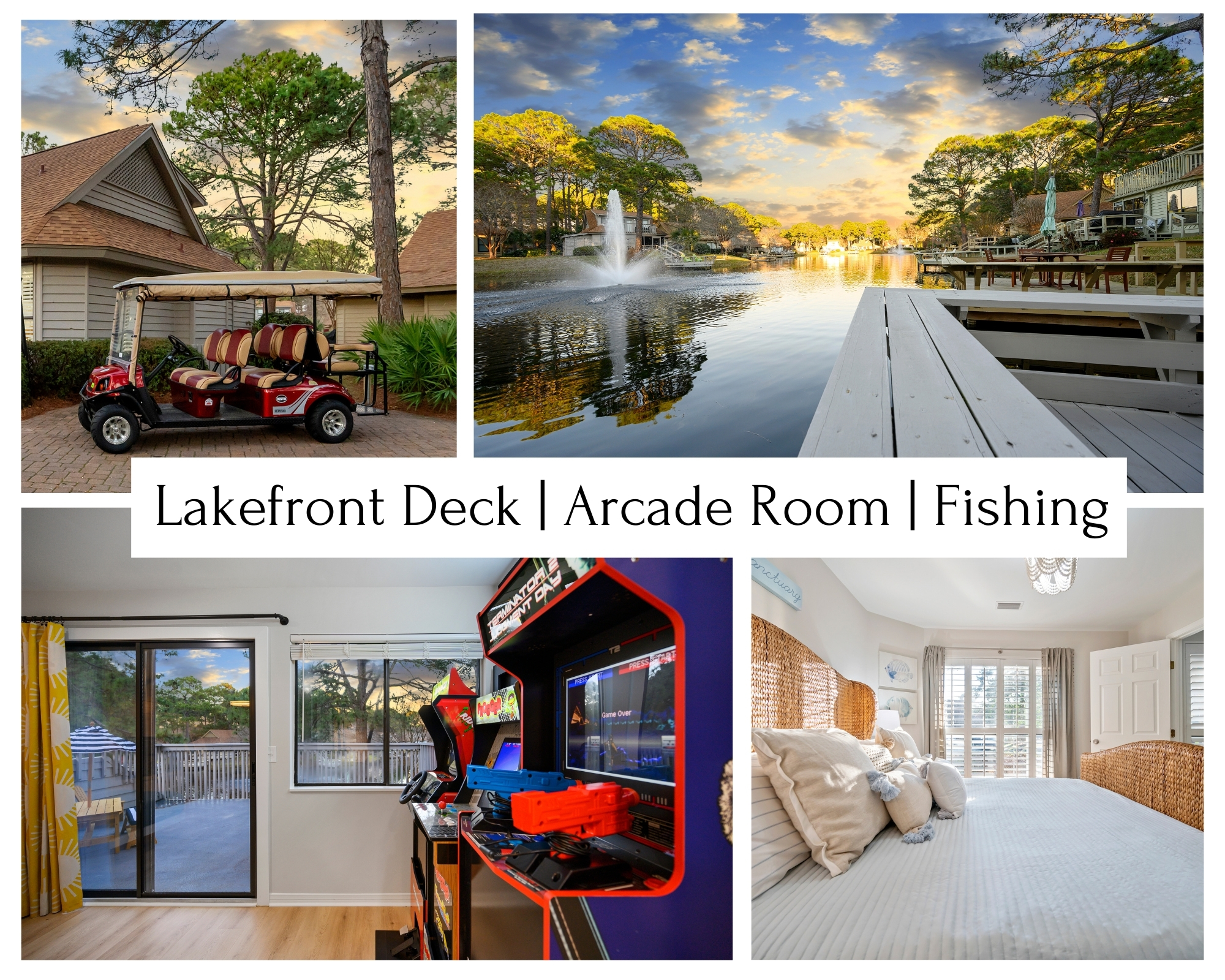 Personal Lakefront Deck, Six seater Golf Cart, Arcade Room