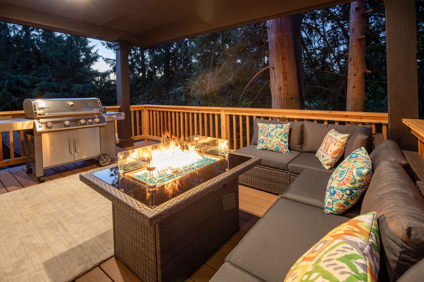 This is our main floor patio, featuring a Weber Genesis grill and a gas firepit.