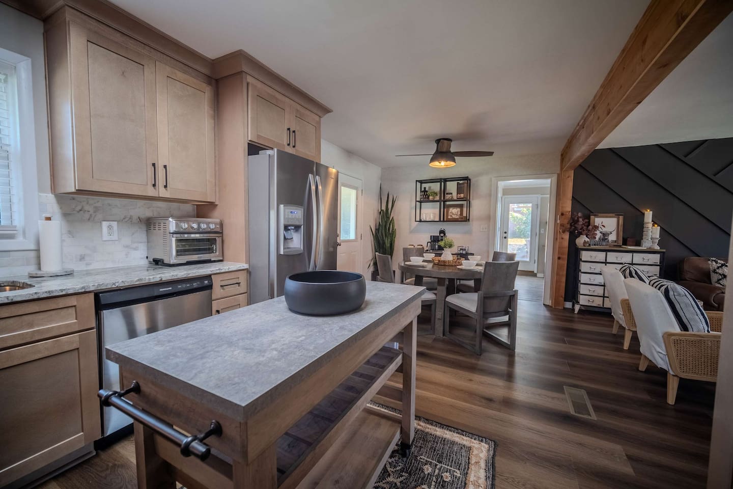 Kitchen open to living area