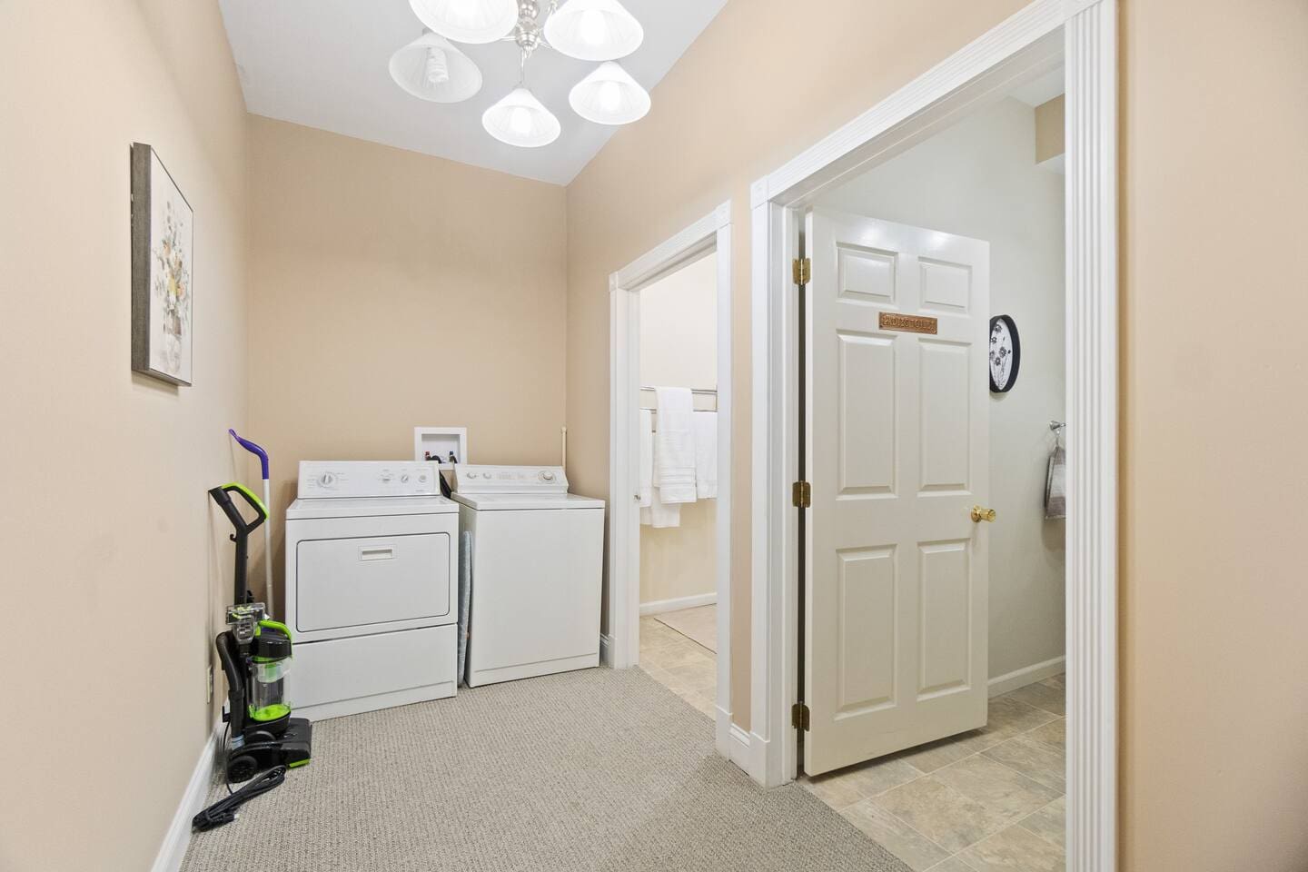 Convenient laundry area equipped with a washer and dryer, making it easy to refresh your clothes during your stay.
