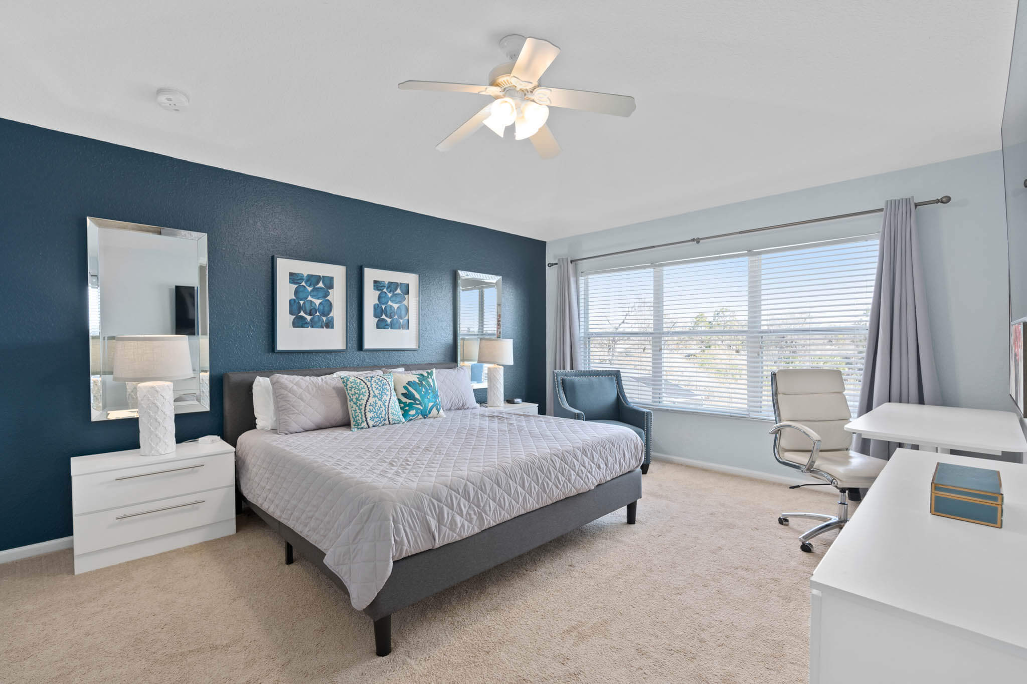 Upstairs Primary Ensuite with 55" TV - Now with luxury vinyl flooring!