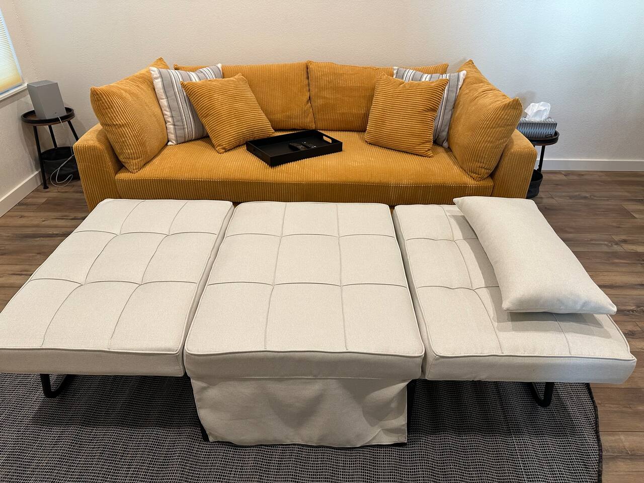 Ottoman is a similar size as the couch and has different lounging settings.  