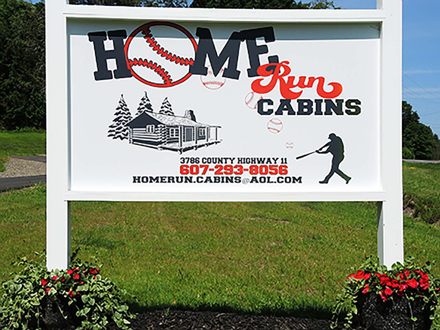 Home Run Cabins entry sign