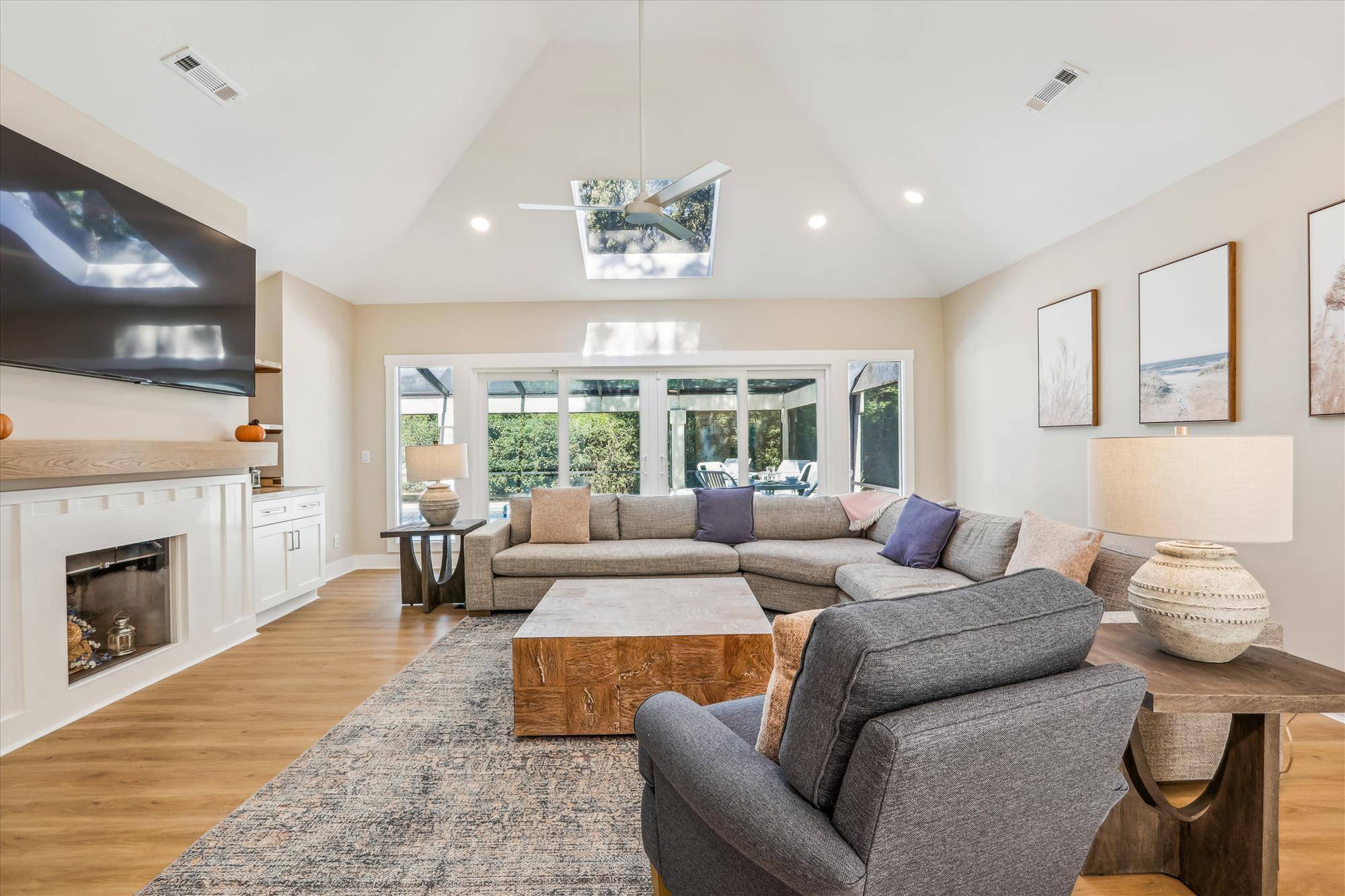 Large comfy living room gets plenty of natural light