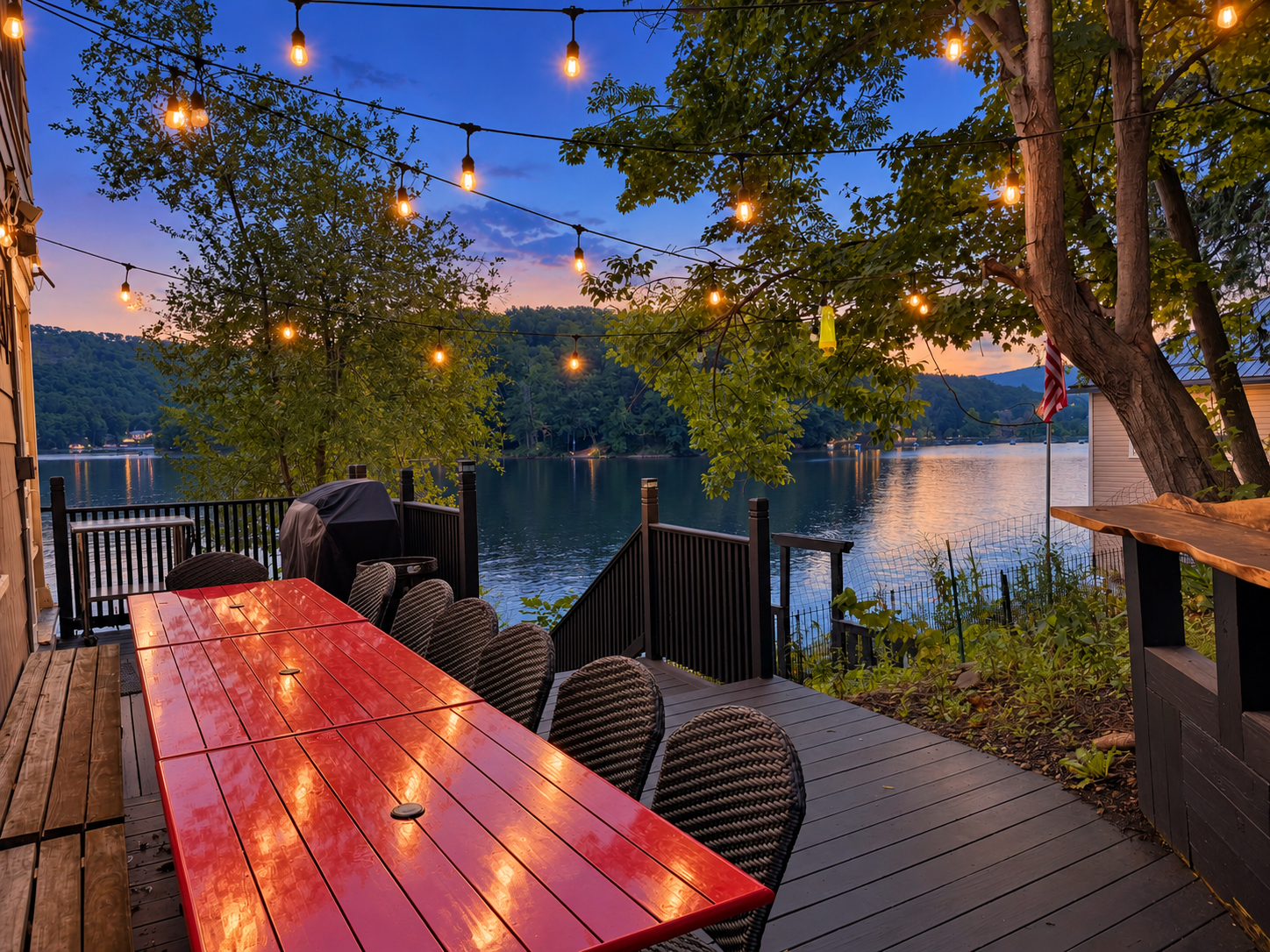 Goodyear Lodge outdoor dining with wonderful lake views!