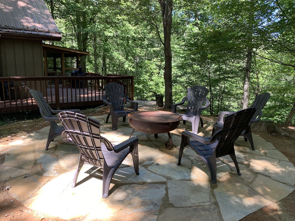 Large firepit area with seating