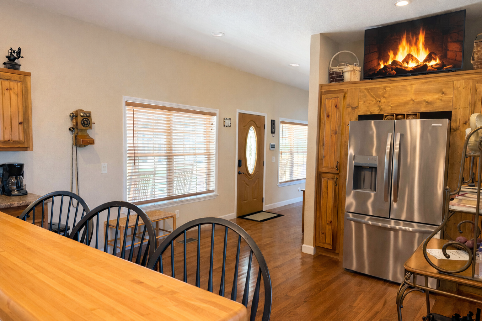 Watch TV in the sizable kitchen while preparing meals