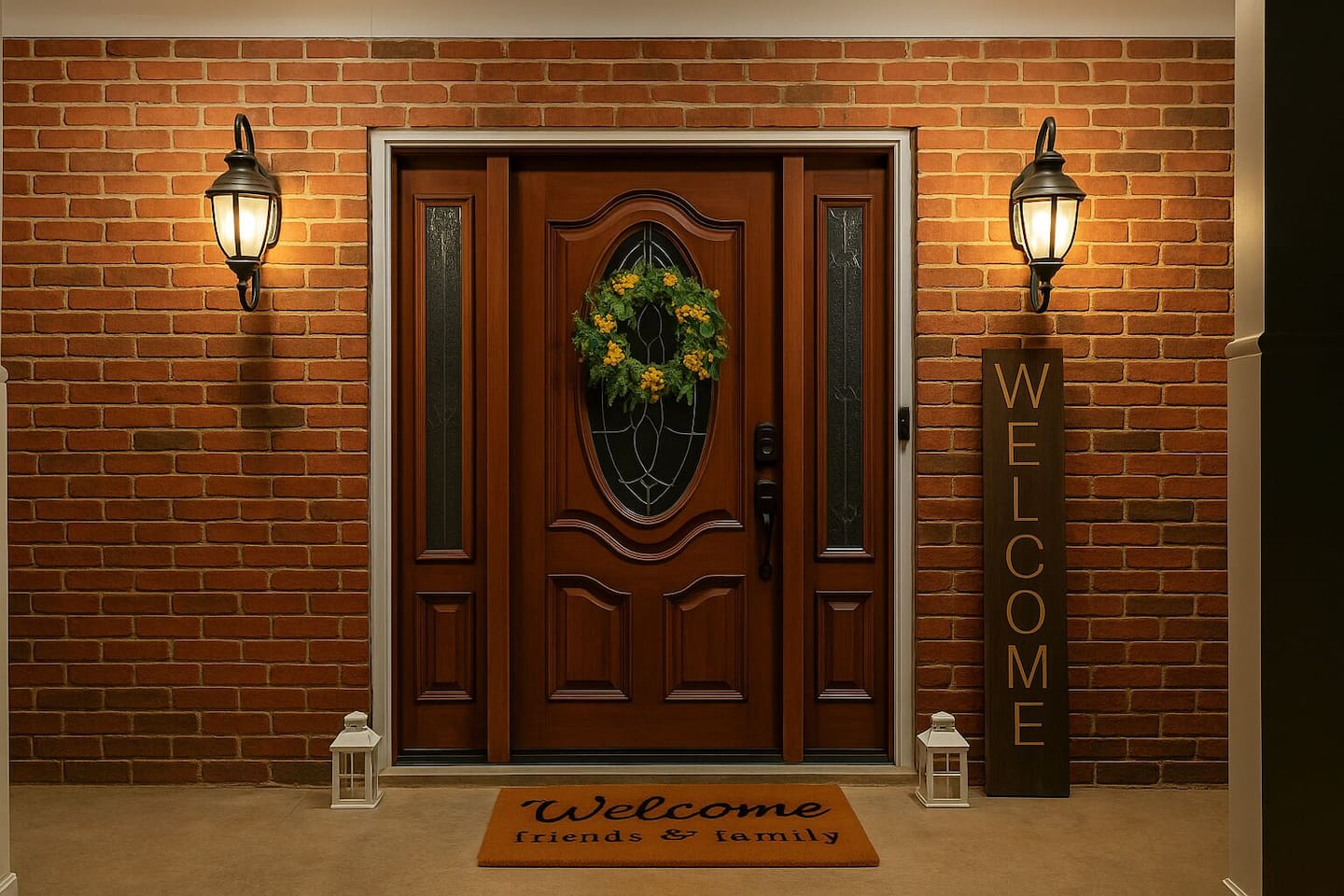 A warm and classic welcome — this wood-paneled front entry sets the tone for your stay. 