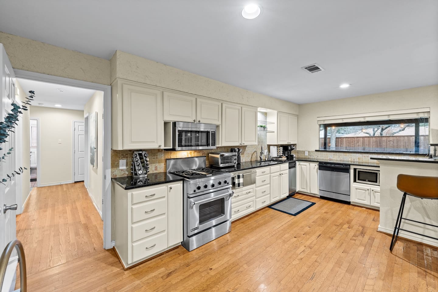 Cook like a pro with stainless steel appliances, generous counter space, and everything you need to whip up a feast.