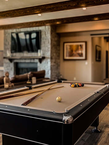 Tavern Room with pool table, fireplace and big screen &mdash; Sunset Falls Berkshires