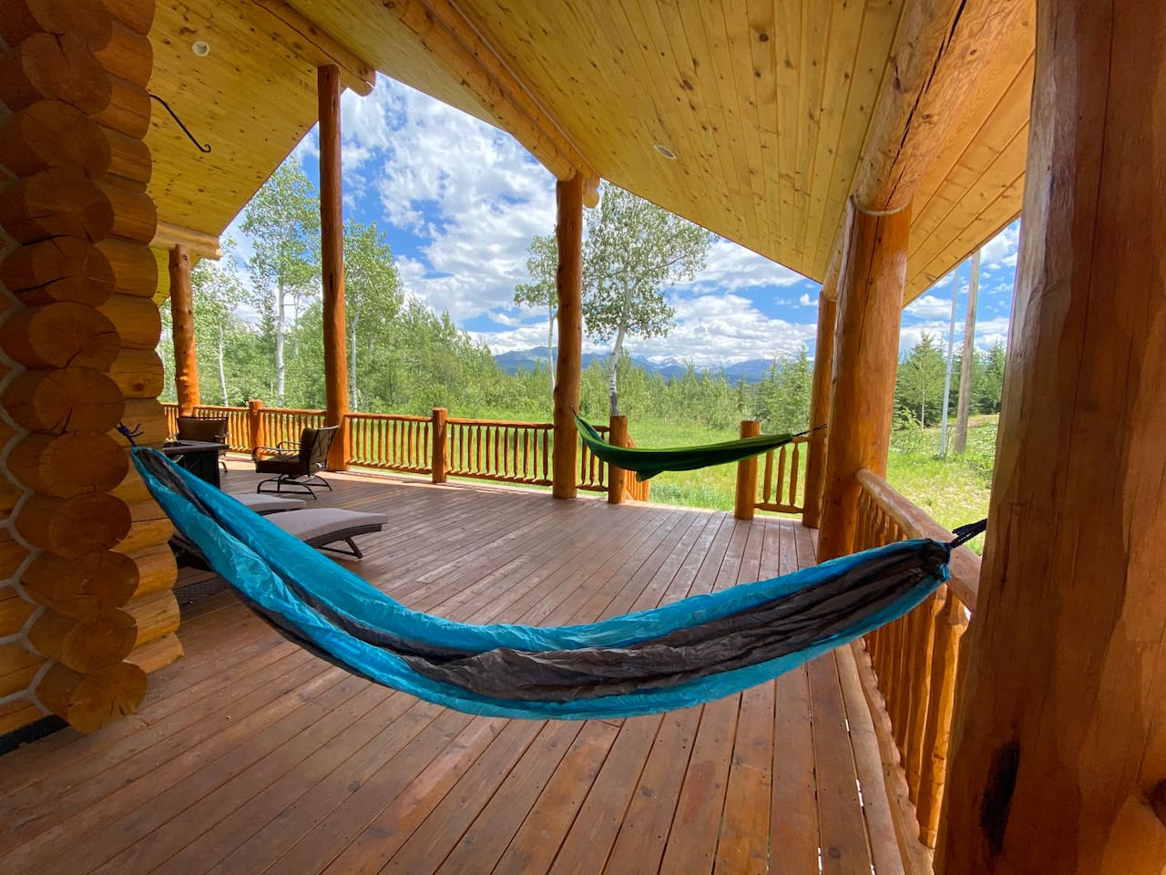 Hammocks on the front deck looking East 