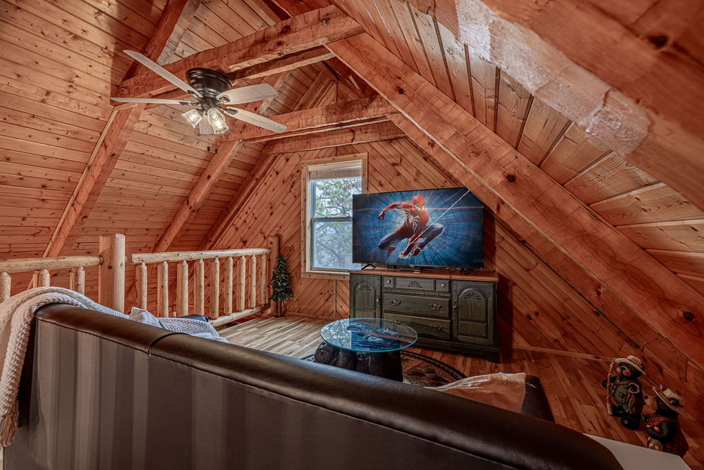 Catch a movie or play games in the loft’s relaxed entertainment space.