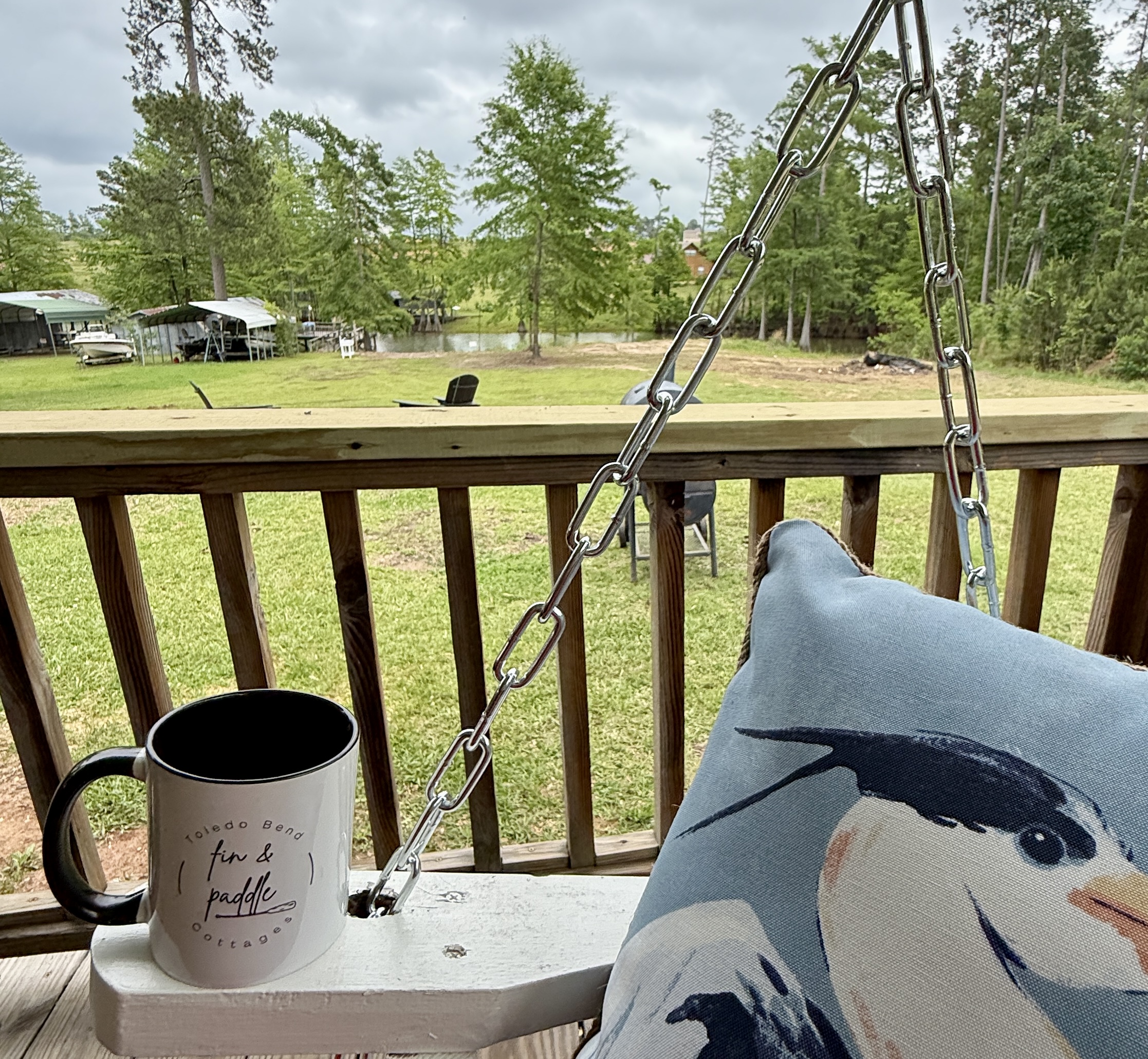 Swing with lake views