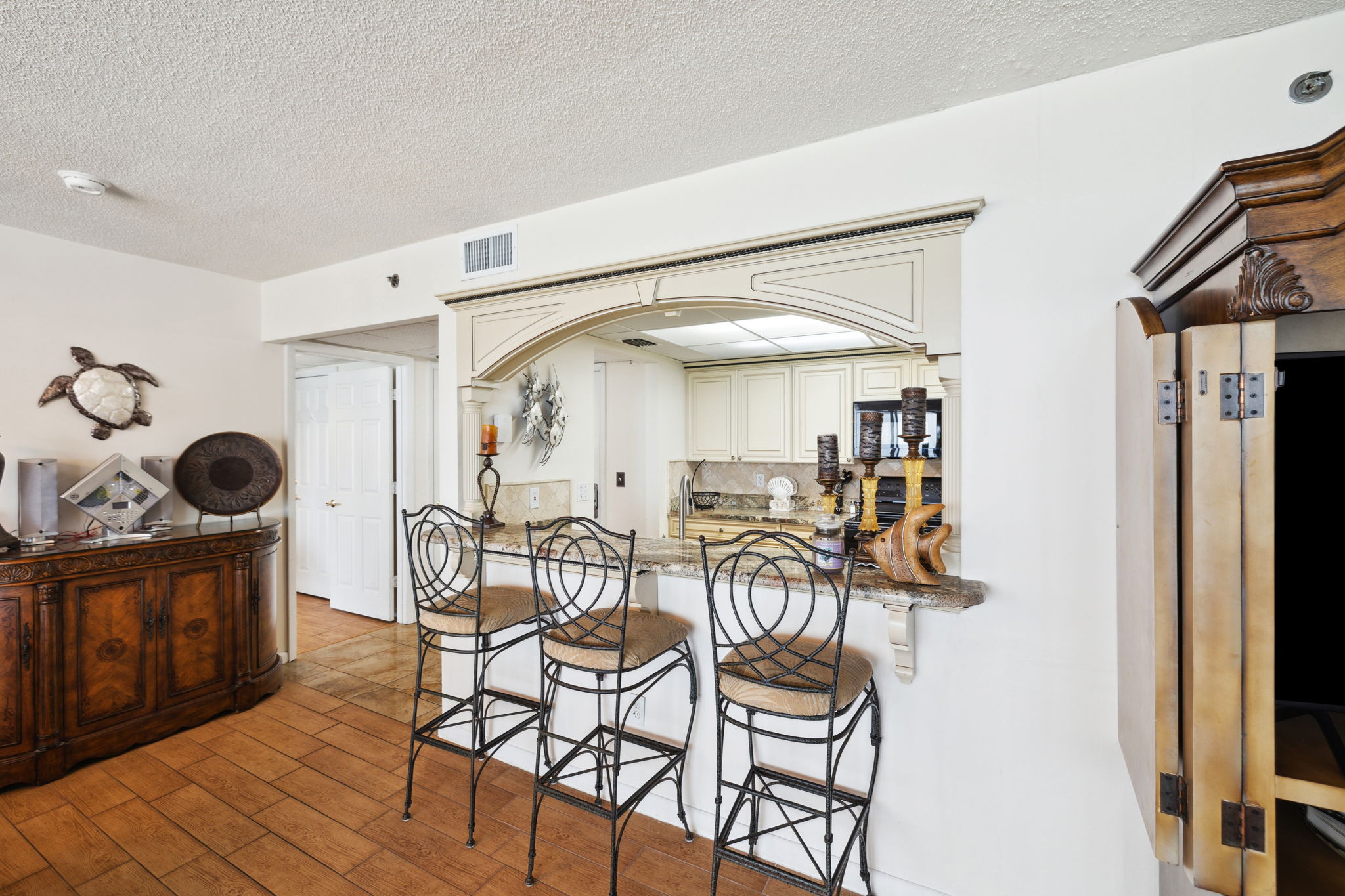 Kitchen bar view from living room