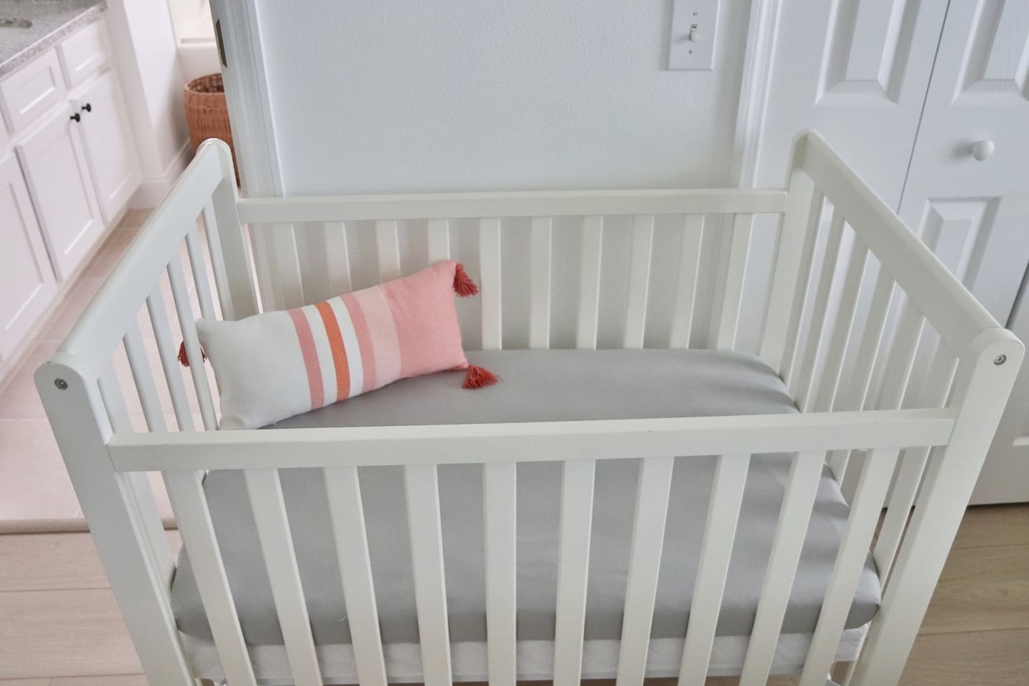 Assembled and ready to use mini crib (kept inside Master Suite’s closet) 