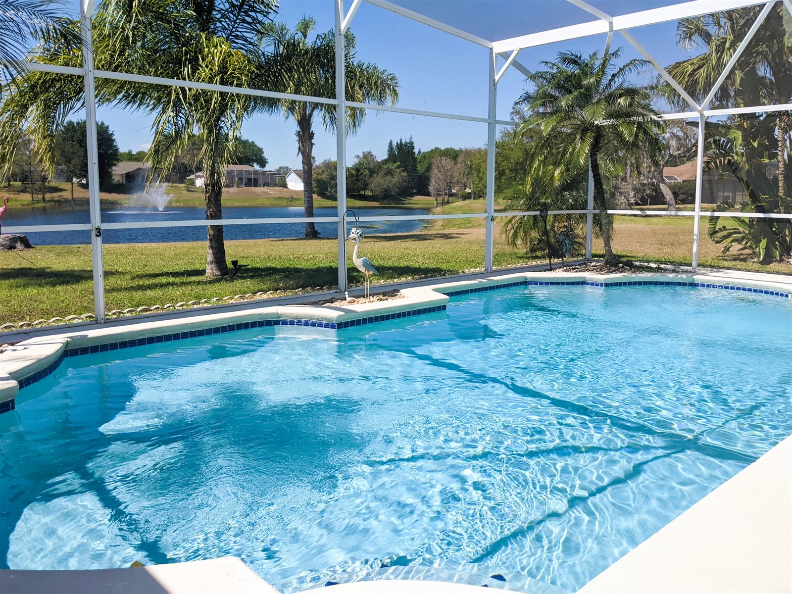 Private Screened Pool with beautiful view of the lake and lots of sun!