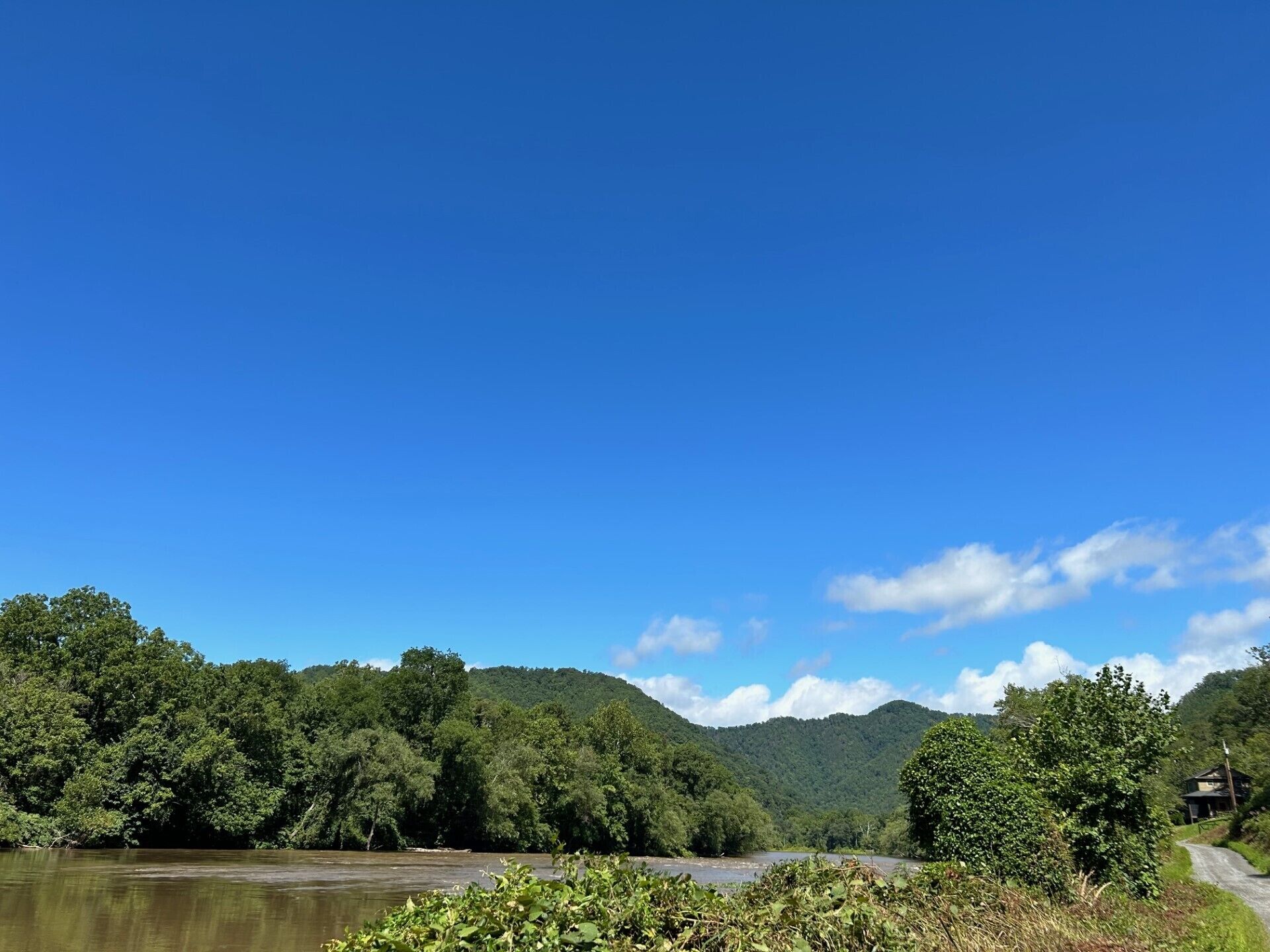 The French Broad River and the road in front of the house