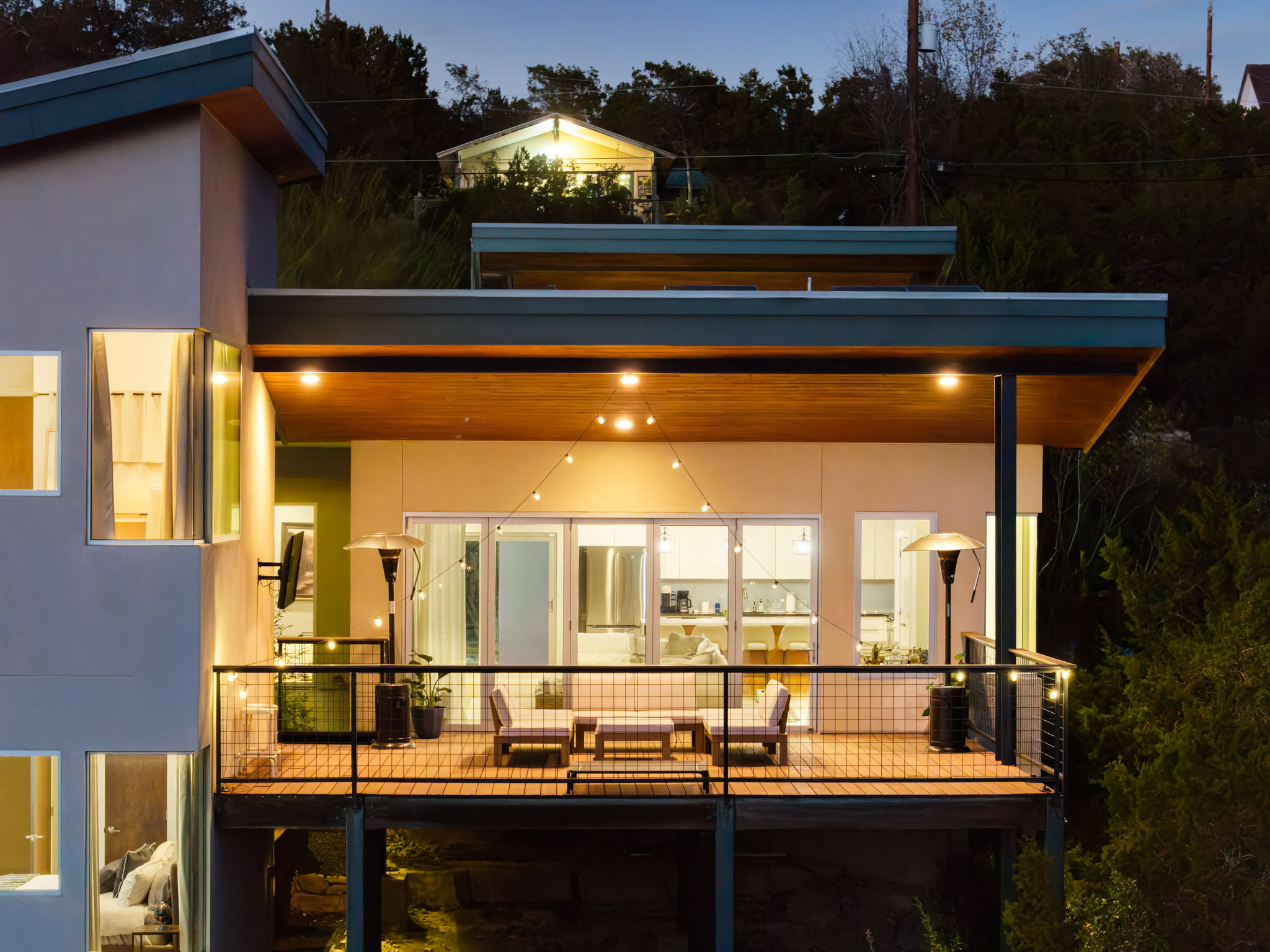 Covered balcony perfect for relaxing outdoors
