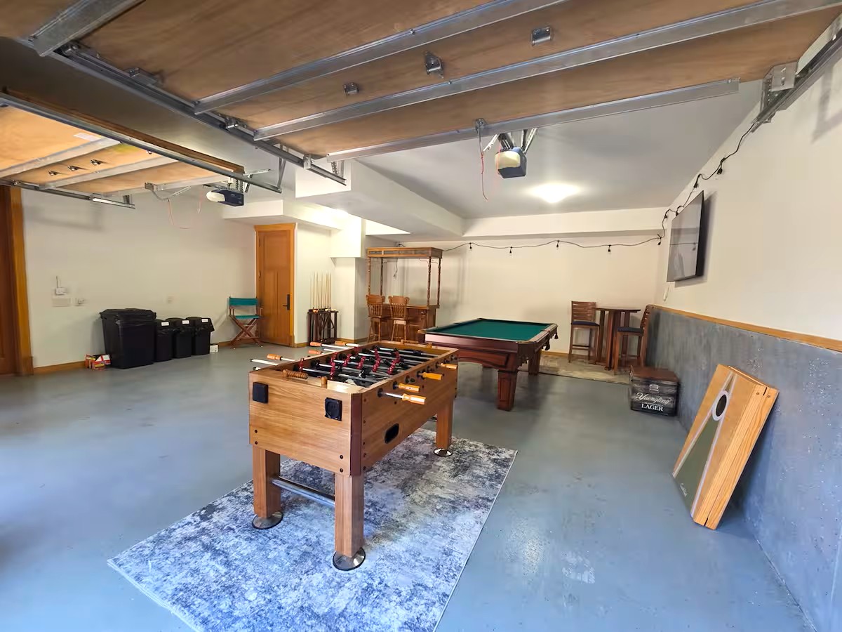 Expansive game room in the carriage house