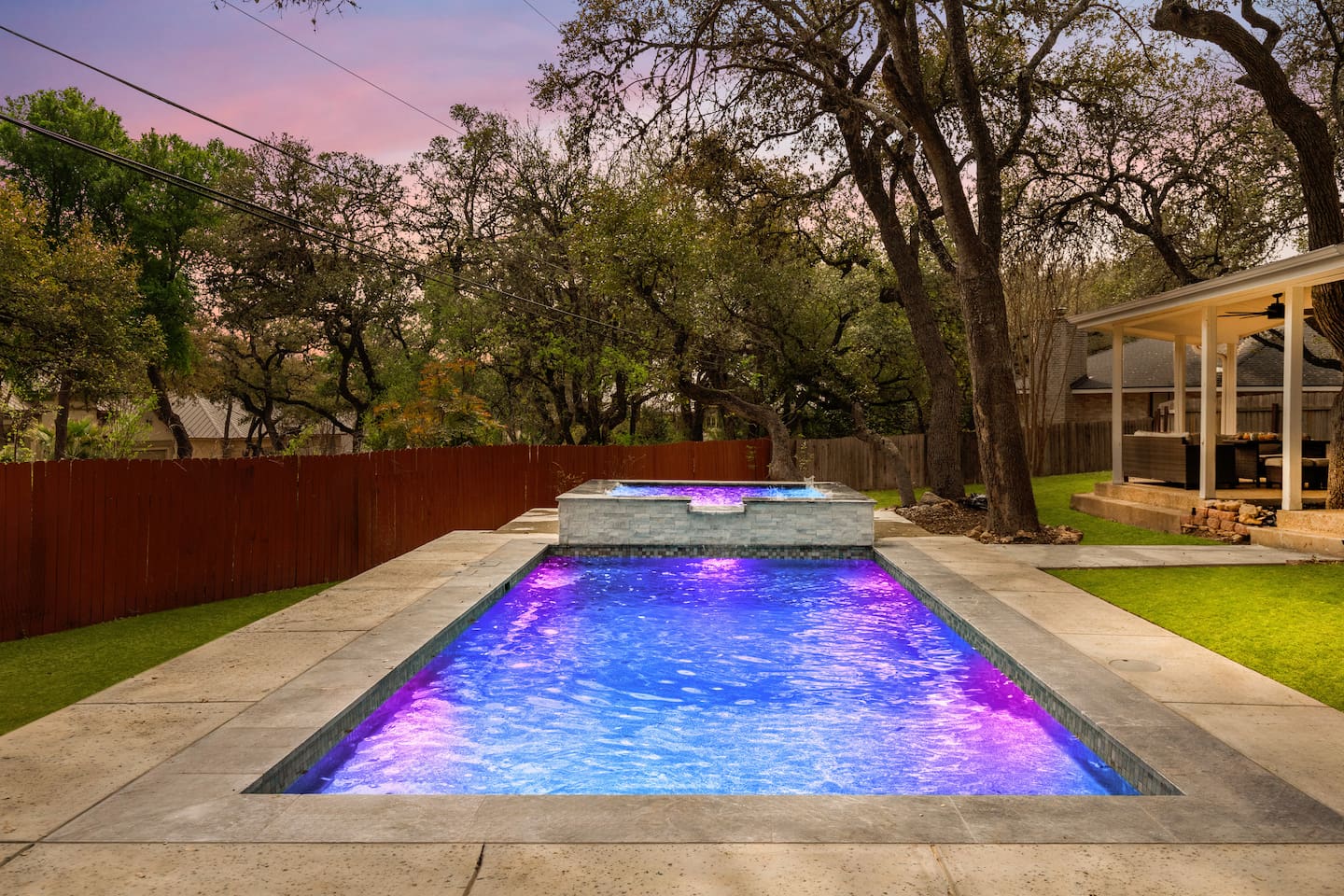 Heated pool and hot tub are ready! We’ve had quite a Texas drought lately so unfortunately the grass has died, but we’re working on solutions!