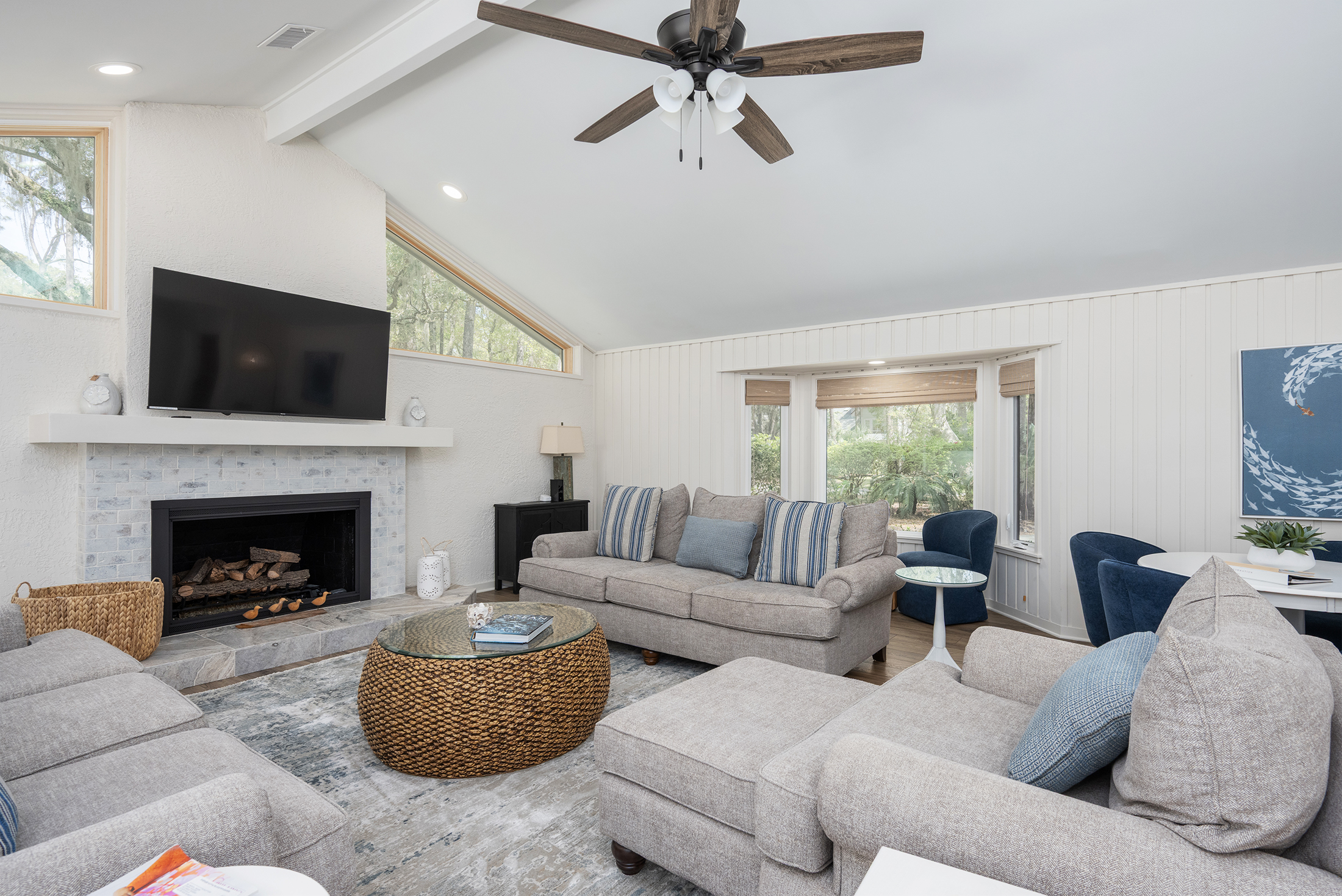 65" LED TV and plenty of comfortable seating for 8