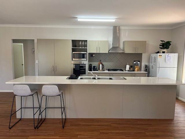 Lage kitchen with modern appliances