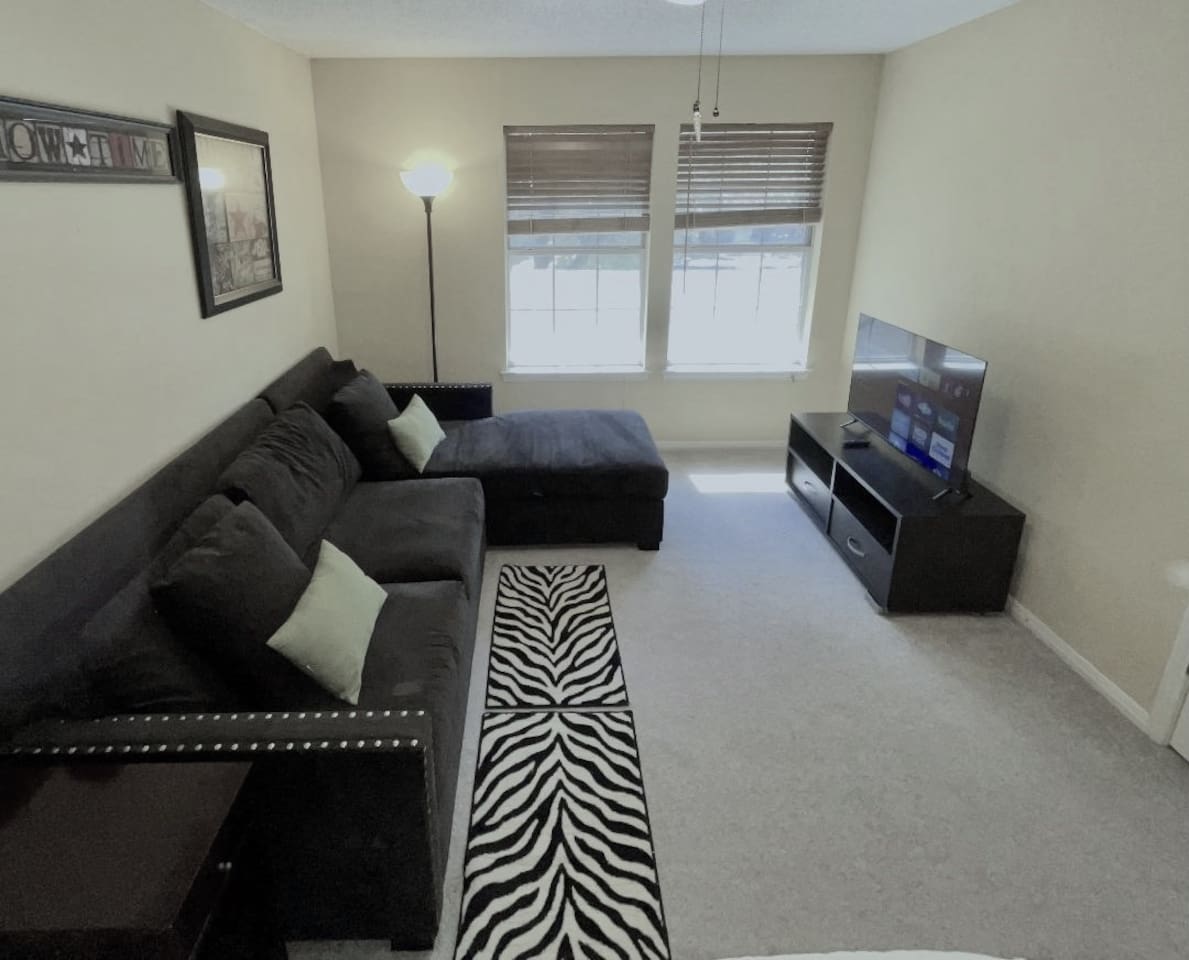 This media space is in 'The Hideaway' and  features  an LED Roku TV for streaming your favorite channels and apps. 