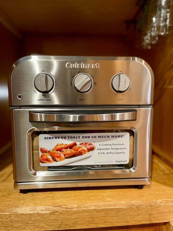 Kitchenette includes a new cuisinart air fryer n toaster oven.